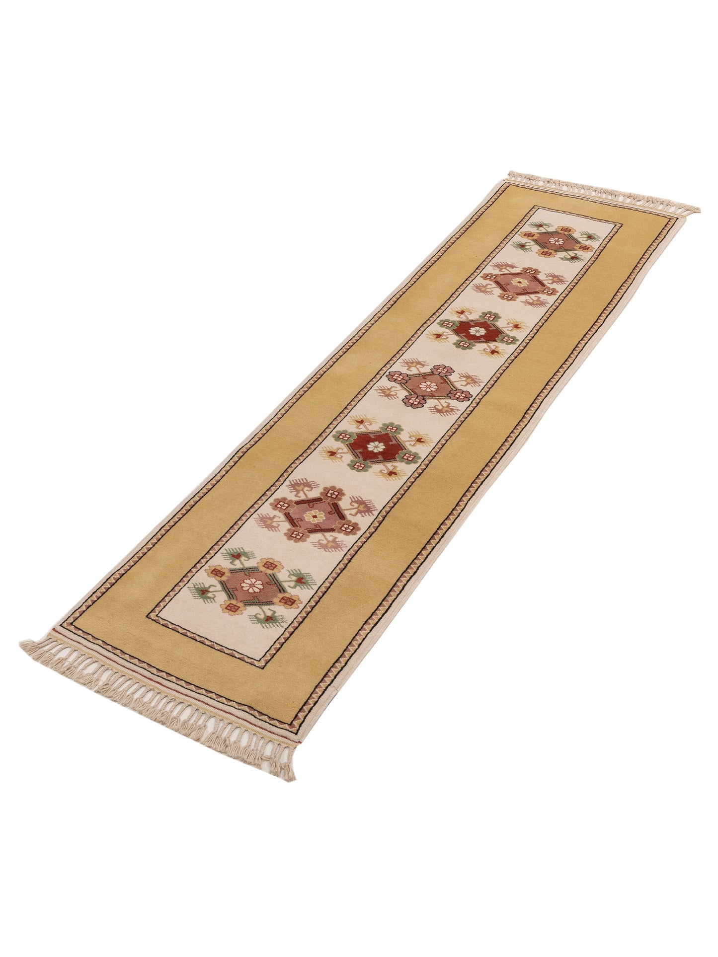 Milas 146142 Ivory Gold 2.7x9.5 Hand Knotted Rug