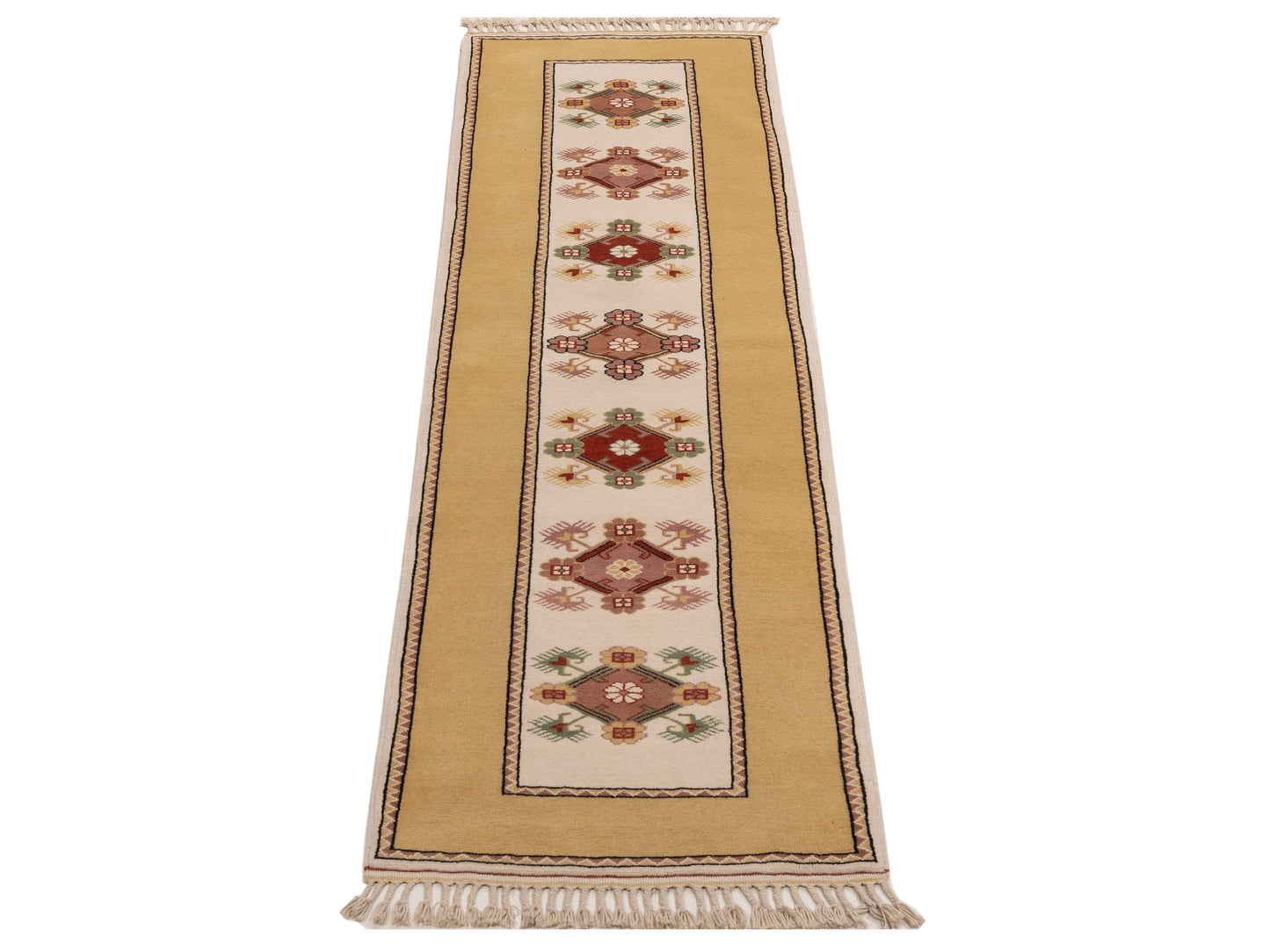 Milas 146142 Ivory Gold 2.7x9.5 Hand Knotted Rug