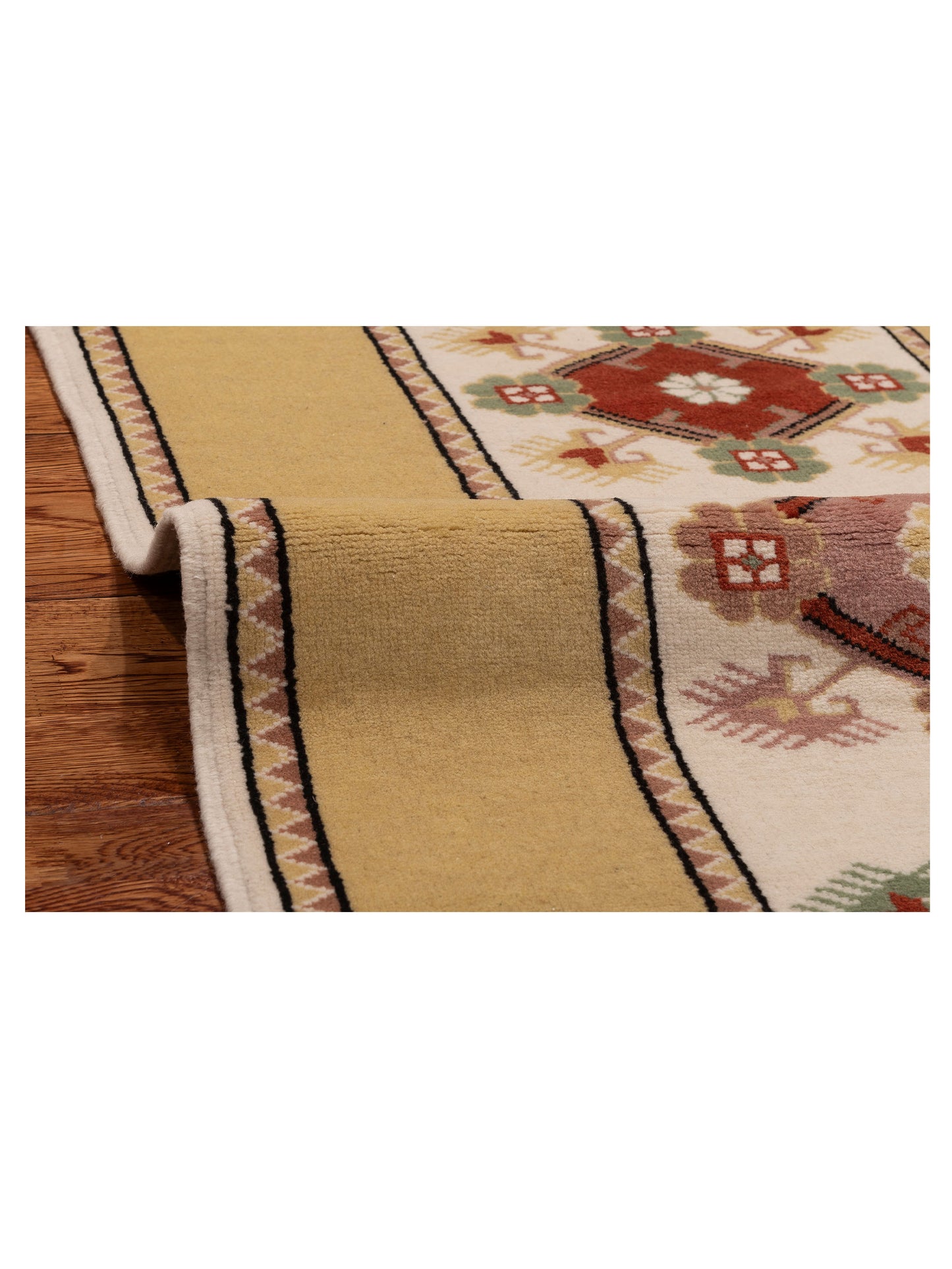 Milas 146142 Ivory Gold 2.7x9.5 Hand Knotted Rug