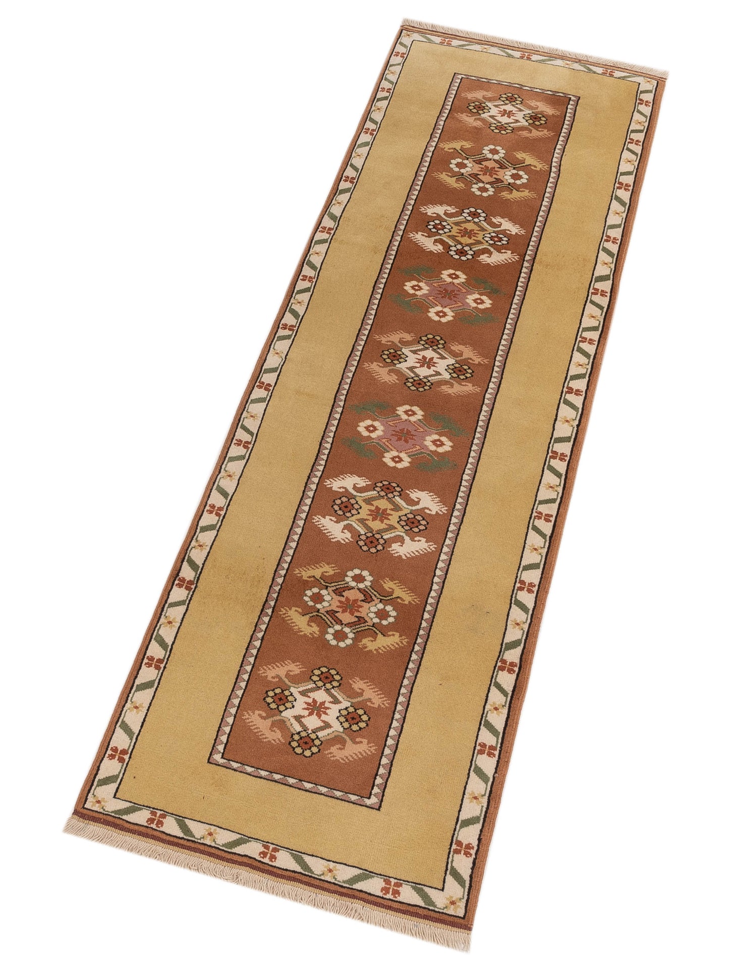 Milas 146145 Brown Gold 2.9x9.5 Hand Knotted Rug