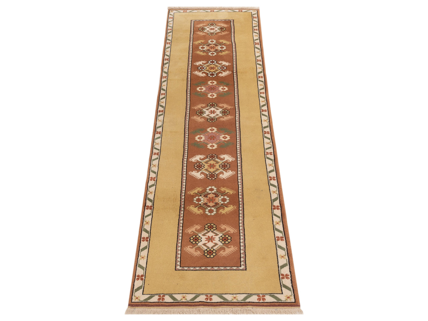Milas 146145 Brown Gold 2.9x9.5 Hand Knotted Rug