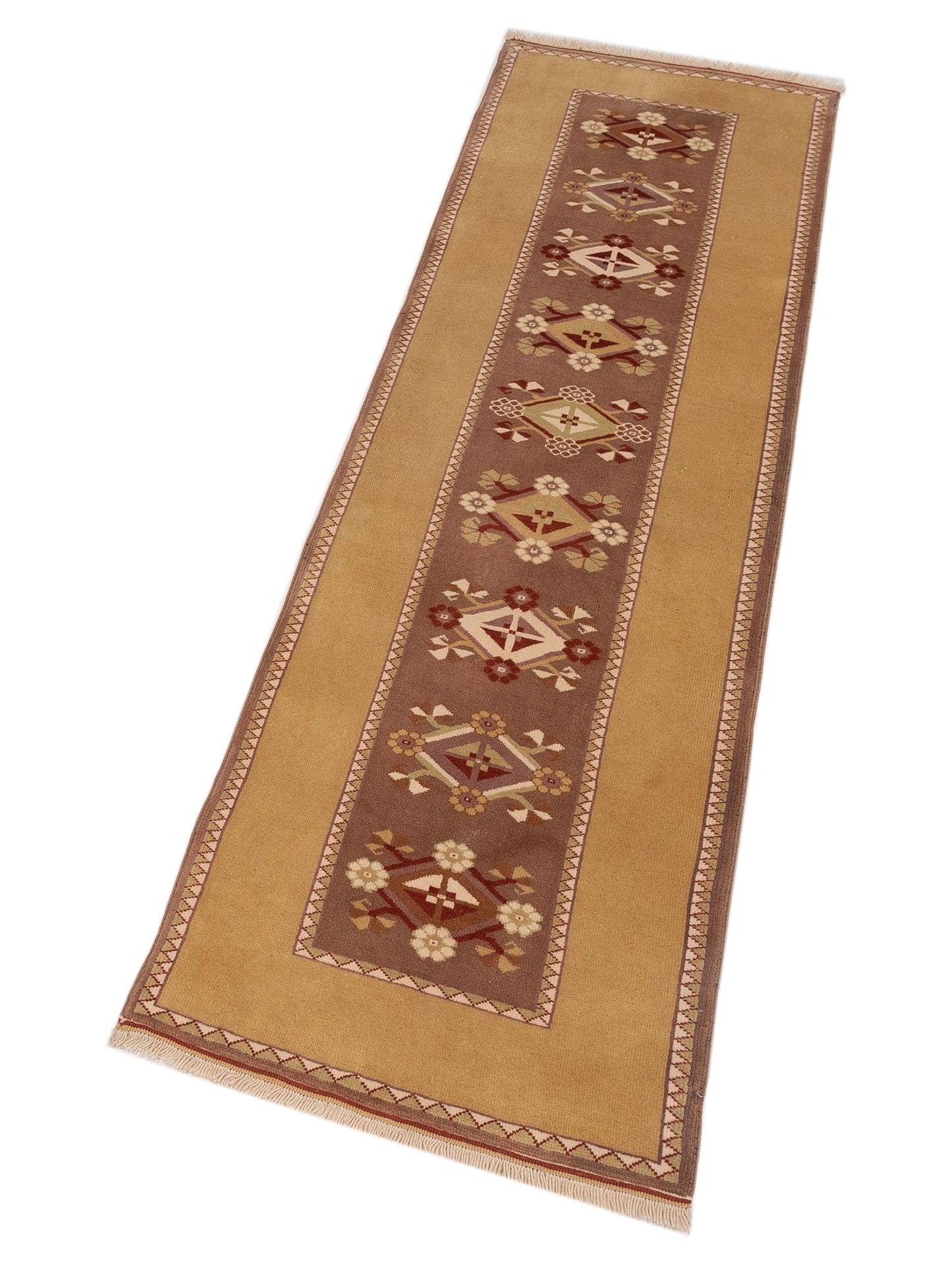 Milas 146149 Brown Gold 2.10x9.8 Hand Knotted Rug