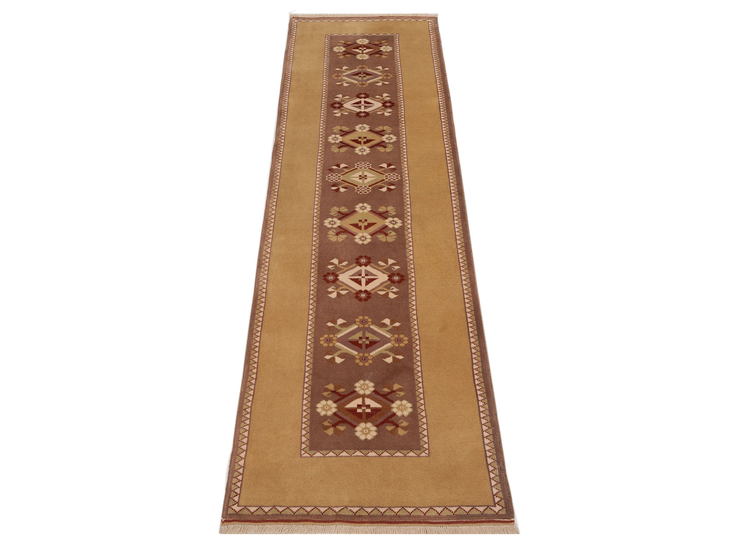 Milas 146149 Brown Gold 2.10x9.8 Hand Knotted Rug
