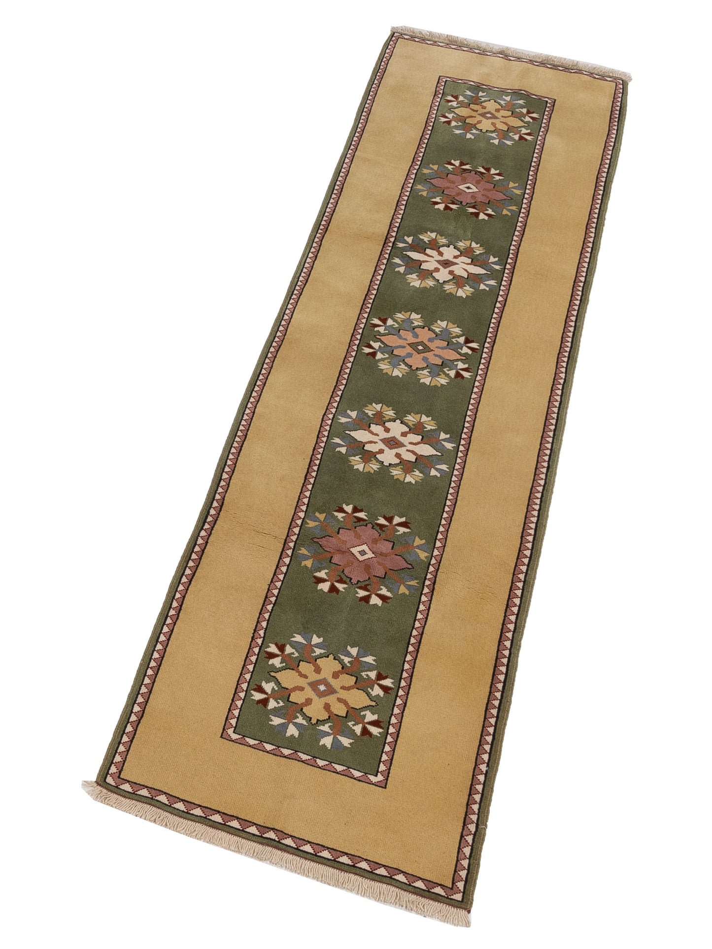 Milas 146171 Green Gold 2.10x10.4 Hand Knotted Rug