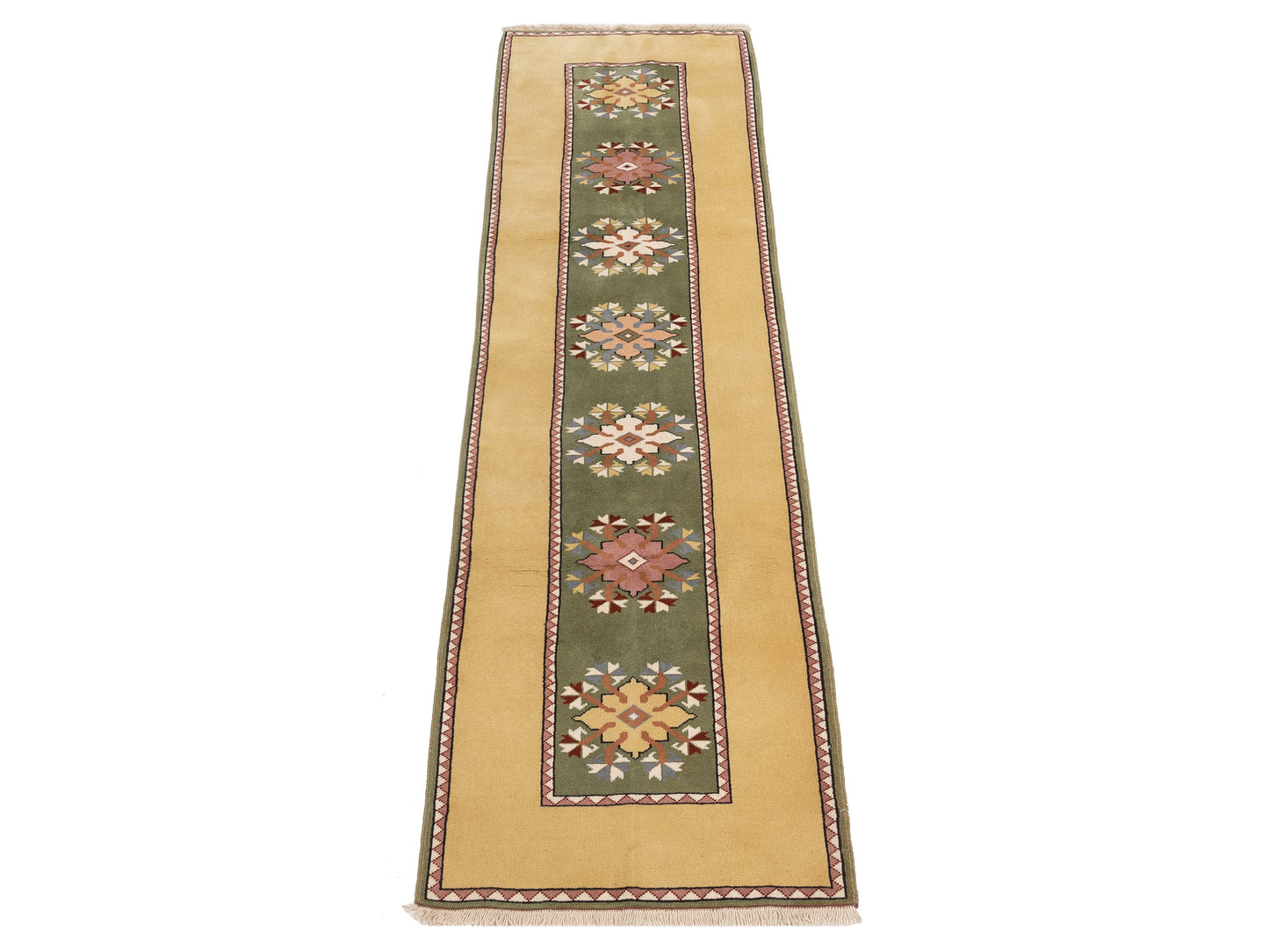 Milas 146171 Green Gold 2.10x10.4 Hand Knotted Rug