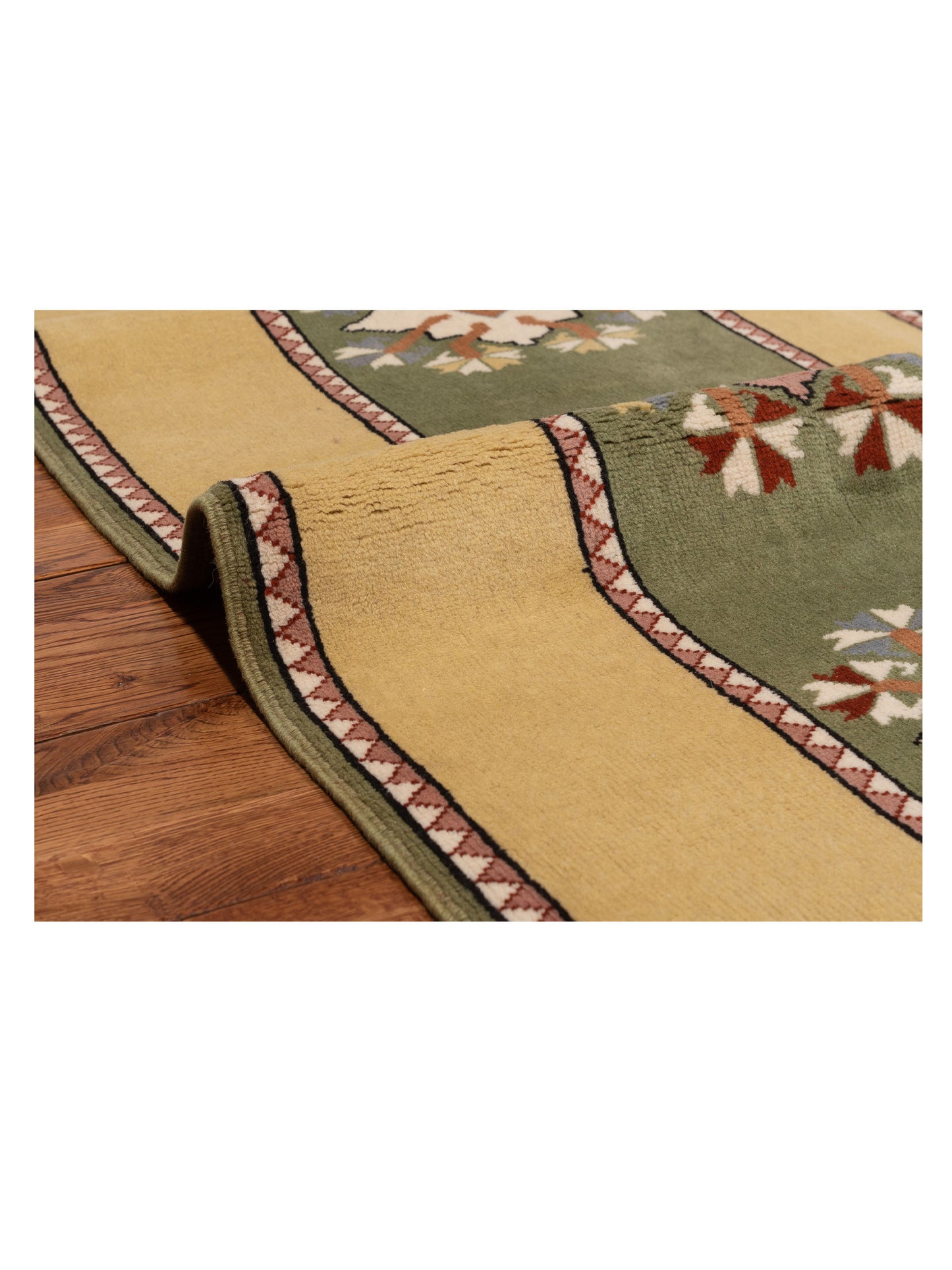 Milas 146171 Green Gold 2.10x10.4 Hand Knotted Rug