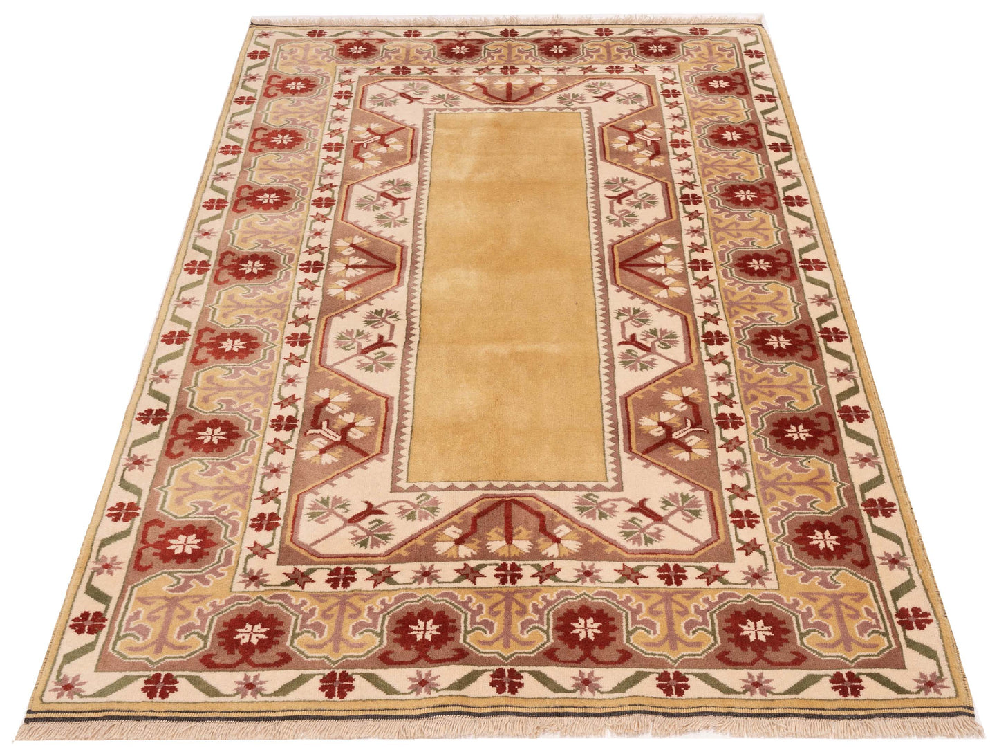 Milas 146177 Gold Purple 5.3x8.4 Hand Knotted Rug