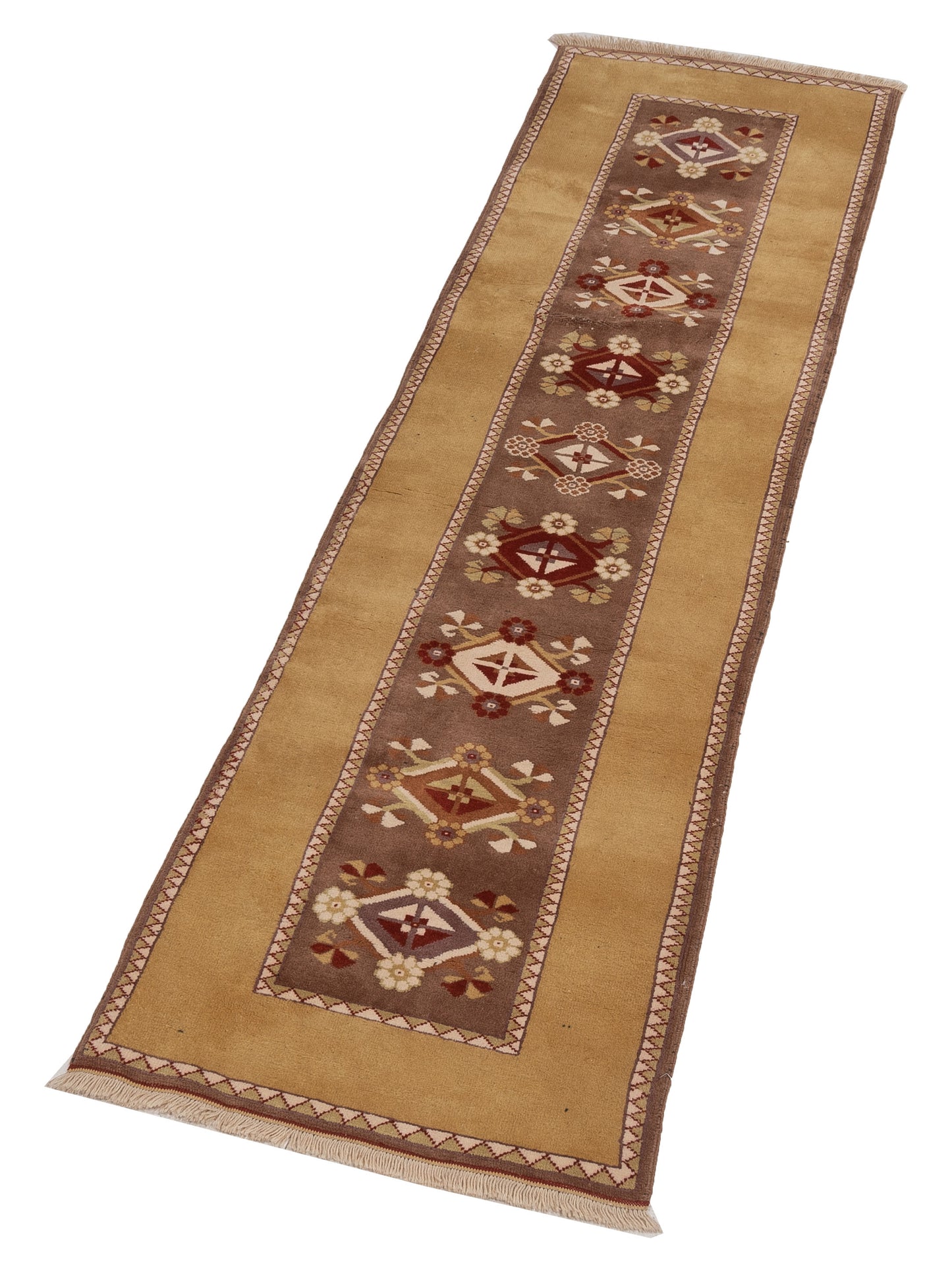 Milas 146181 Brown Gold 2.9x10.3 Hand Knotted Rug