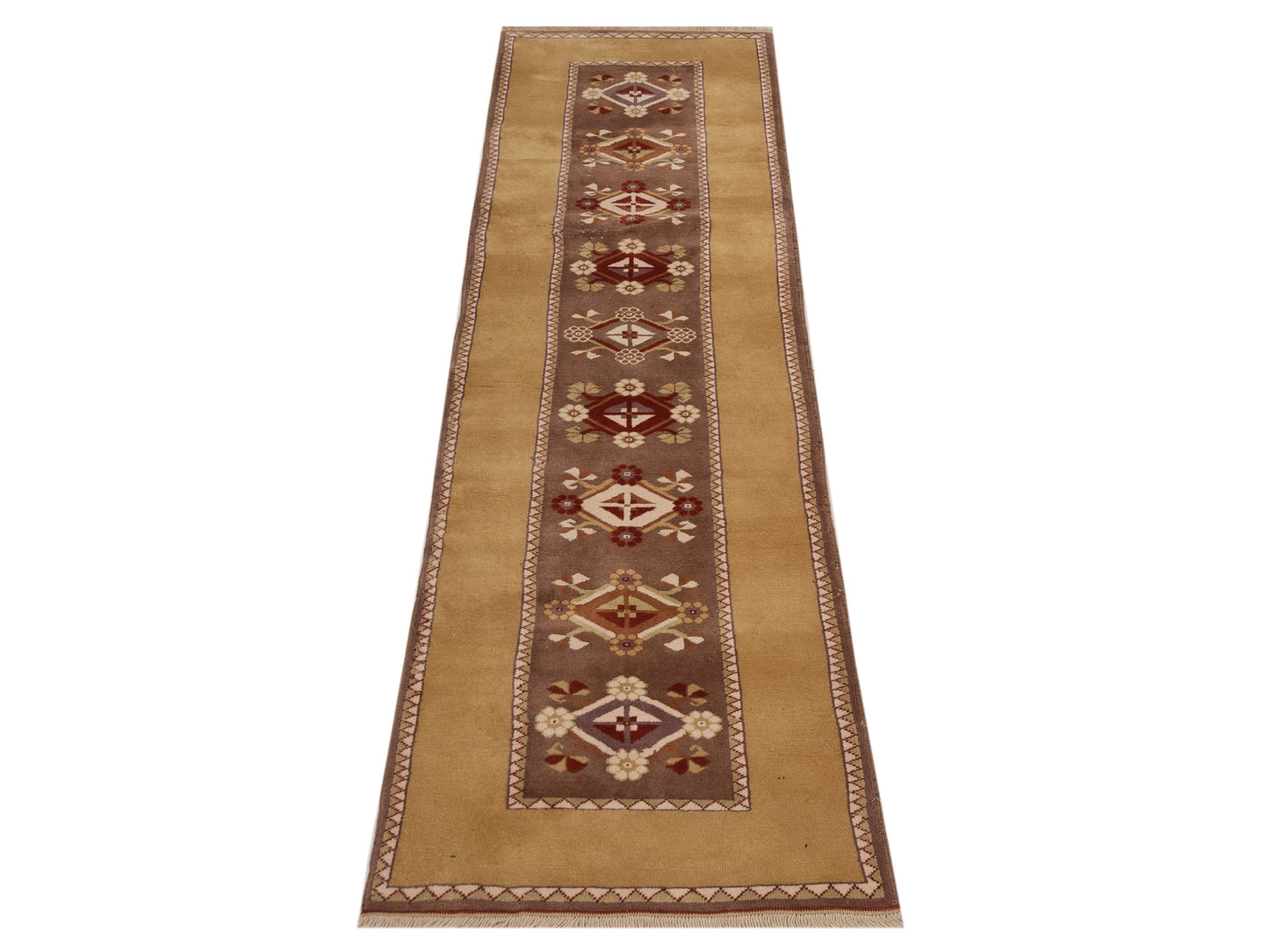Milas 146181 Brown Gold 2.9x10.3 Hand Knotted Rug