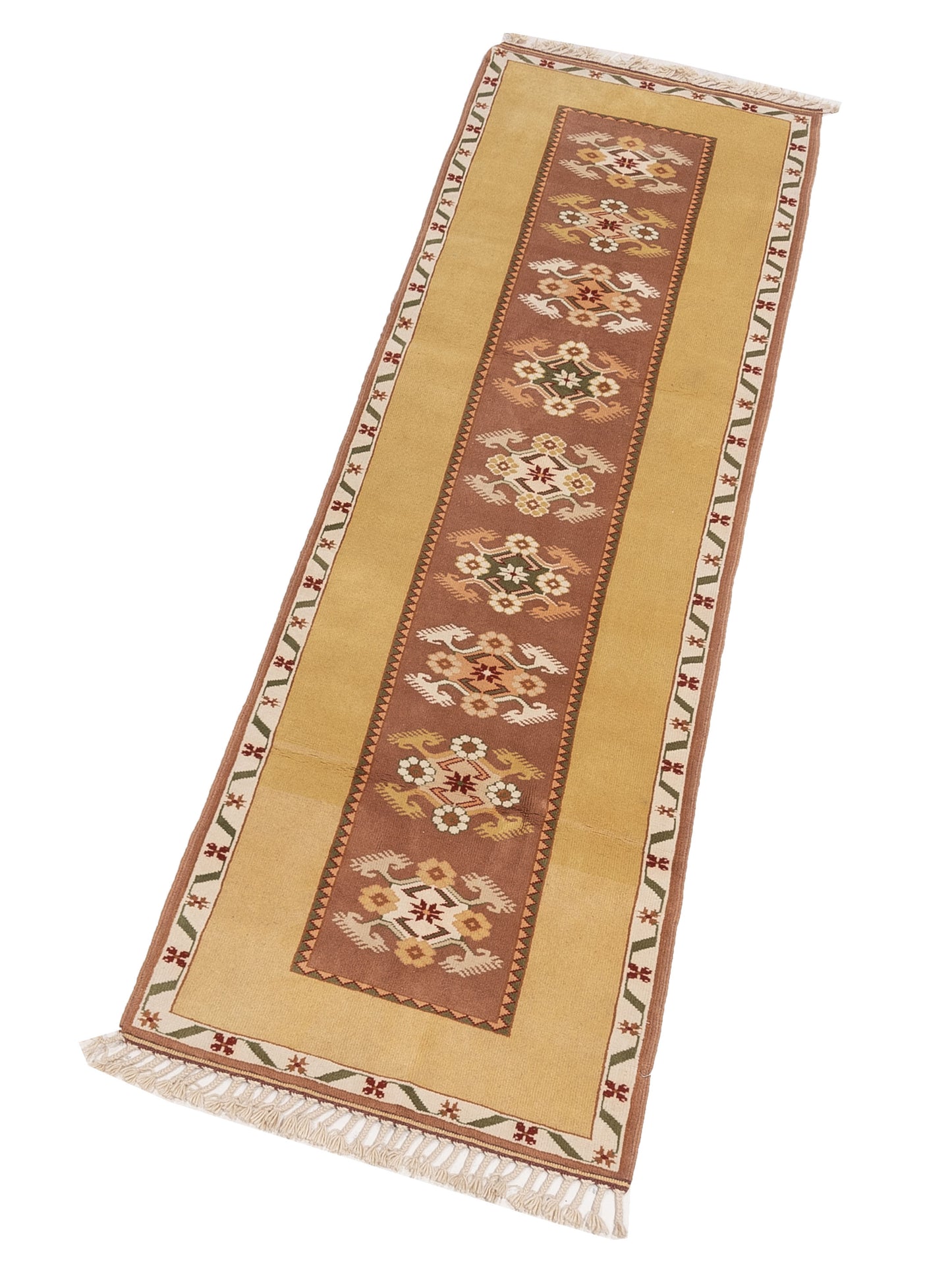 Milas 146184 Brown Gold 2.9x9.3 Hand Knotted Rug