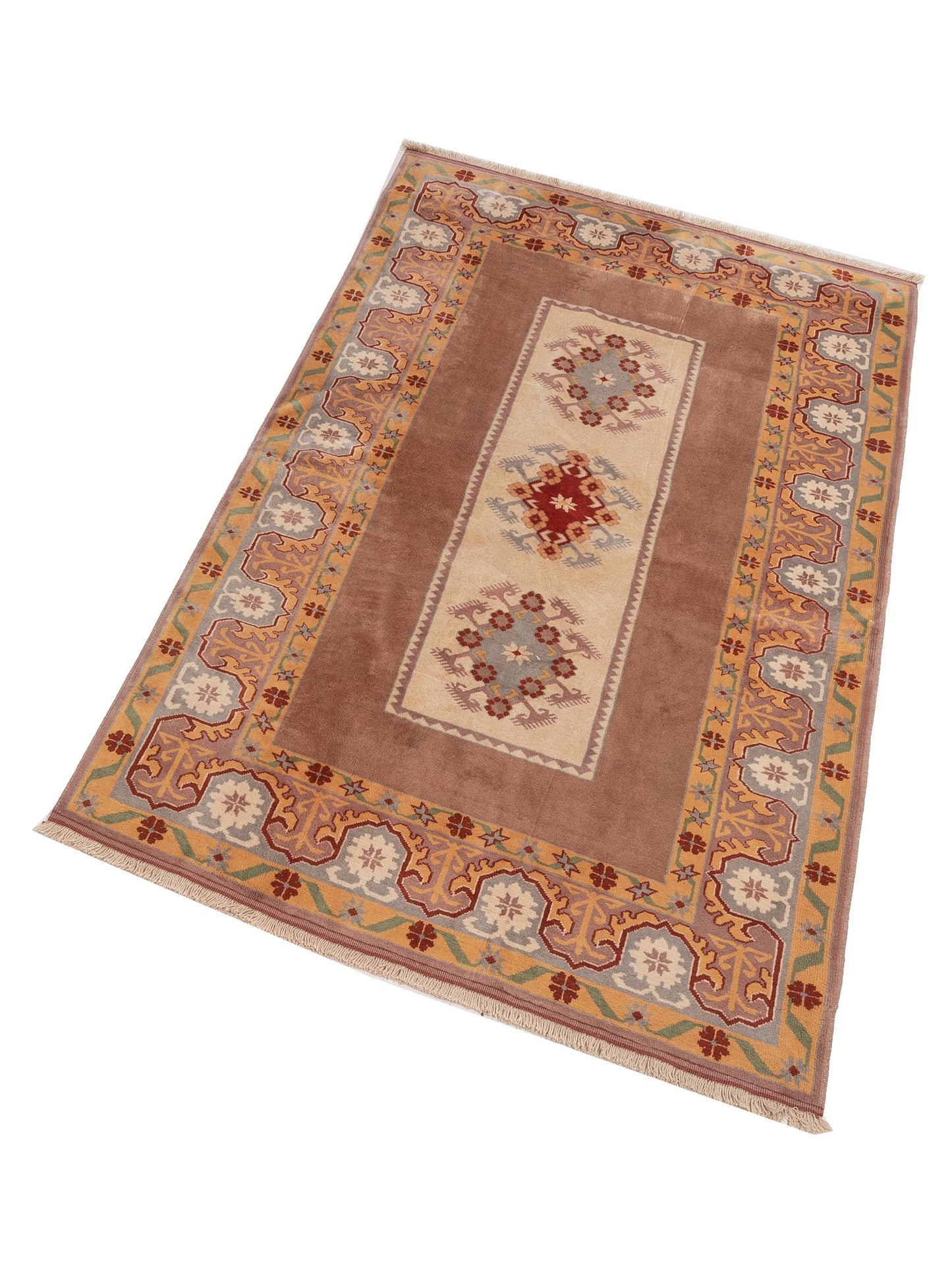 Milas 146193 Ivory Brown 5.3x8.1 Hand Knotted Rug