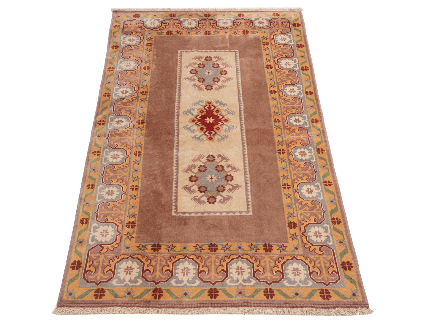 Milas 146193 Ivory Brown 5.3x8.1 Hand Knotted Rug