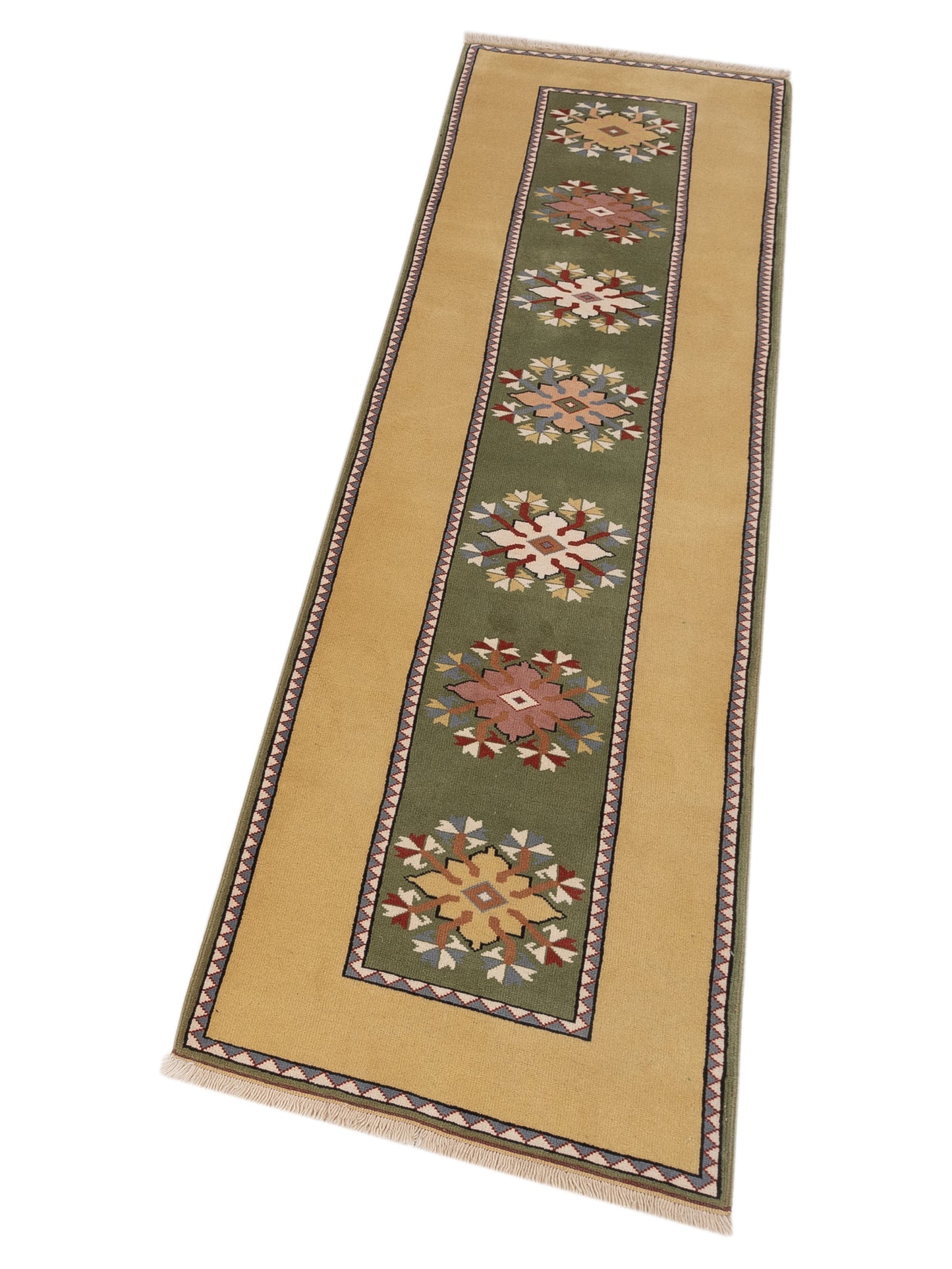 Milas 146206 Green Gold 2.9x9.5 Hand Knotted Rug