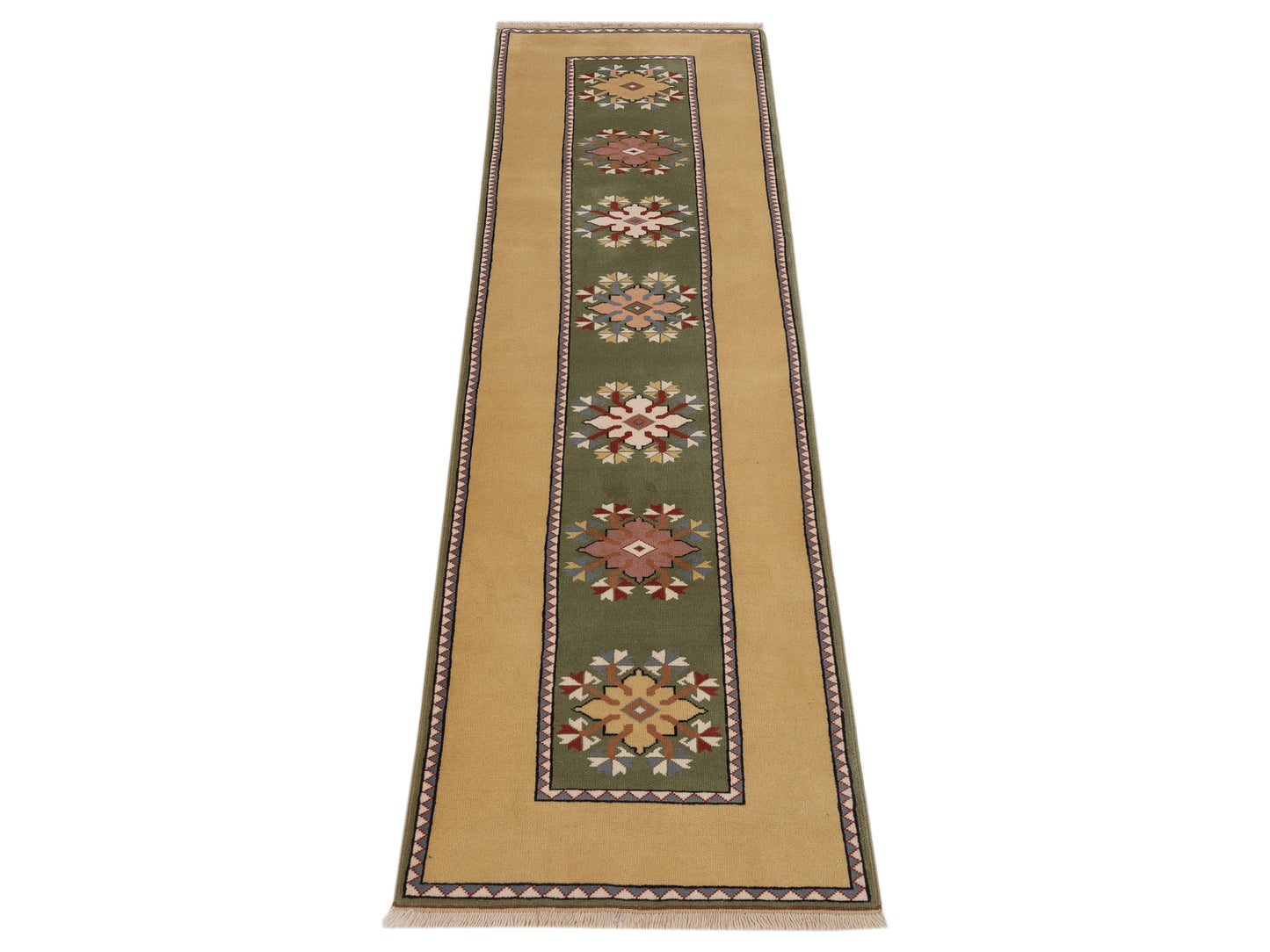 Milas 146206 Green Gold 2.9x9.5 Hand Knotted Rug