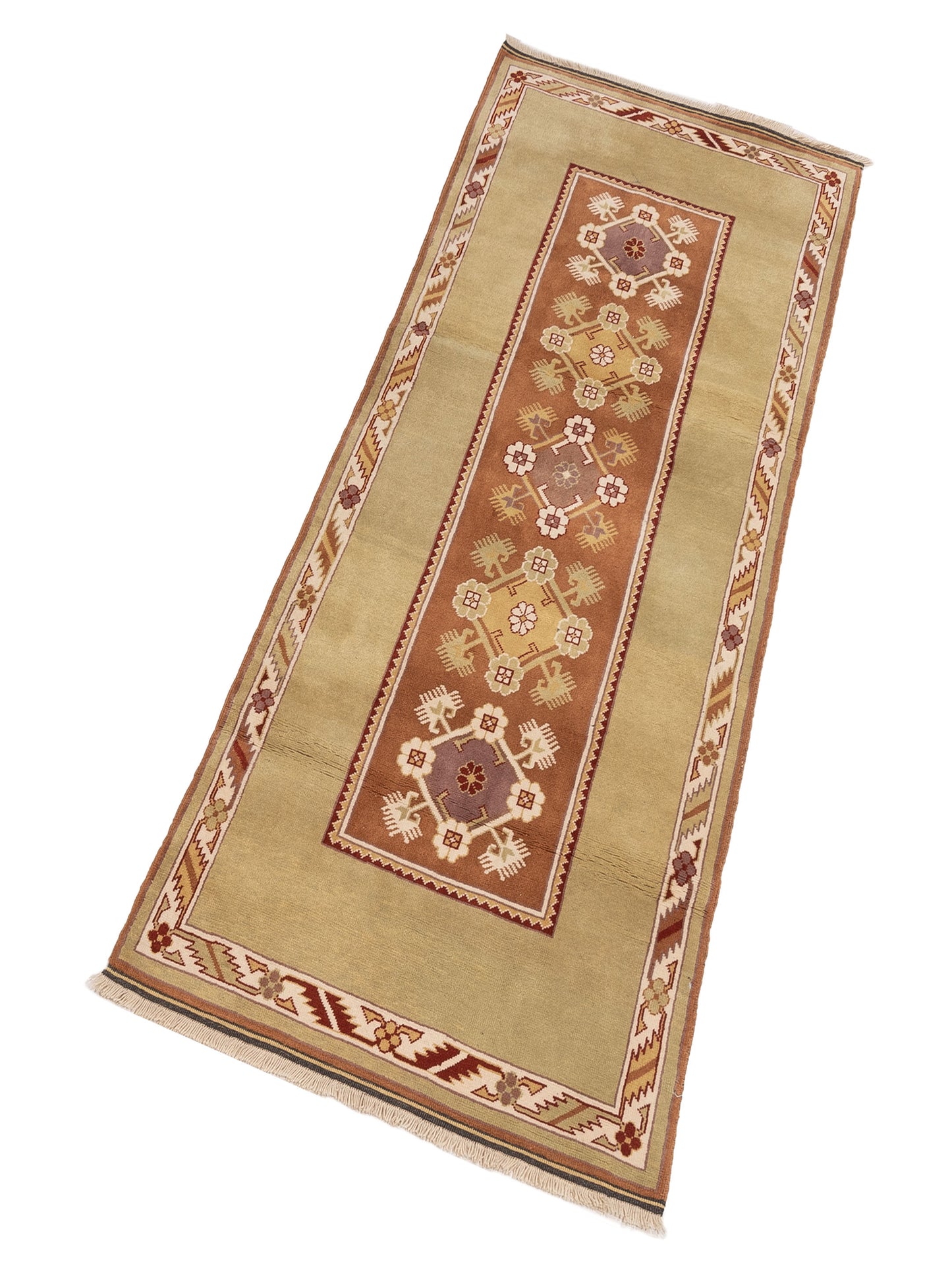 Milas 146222 Brown Gold 3.9x9 Hand Knotted Rug
