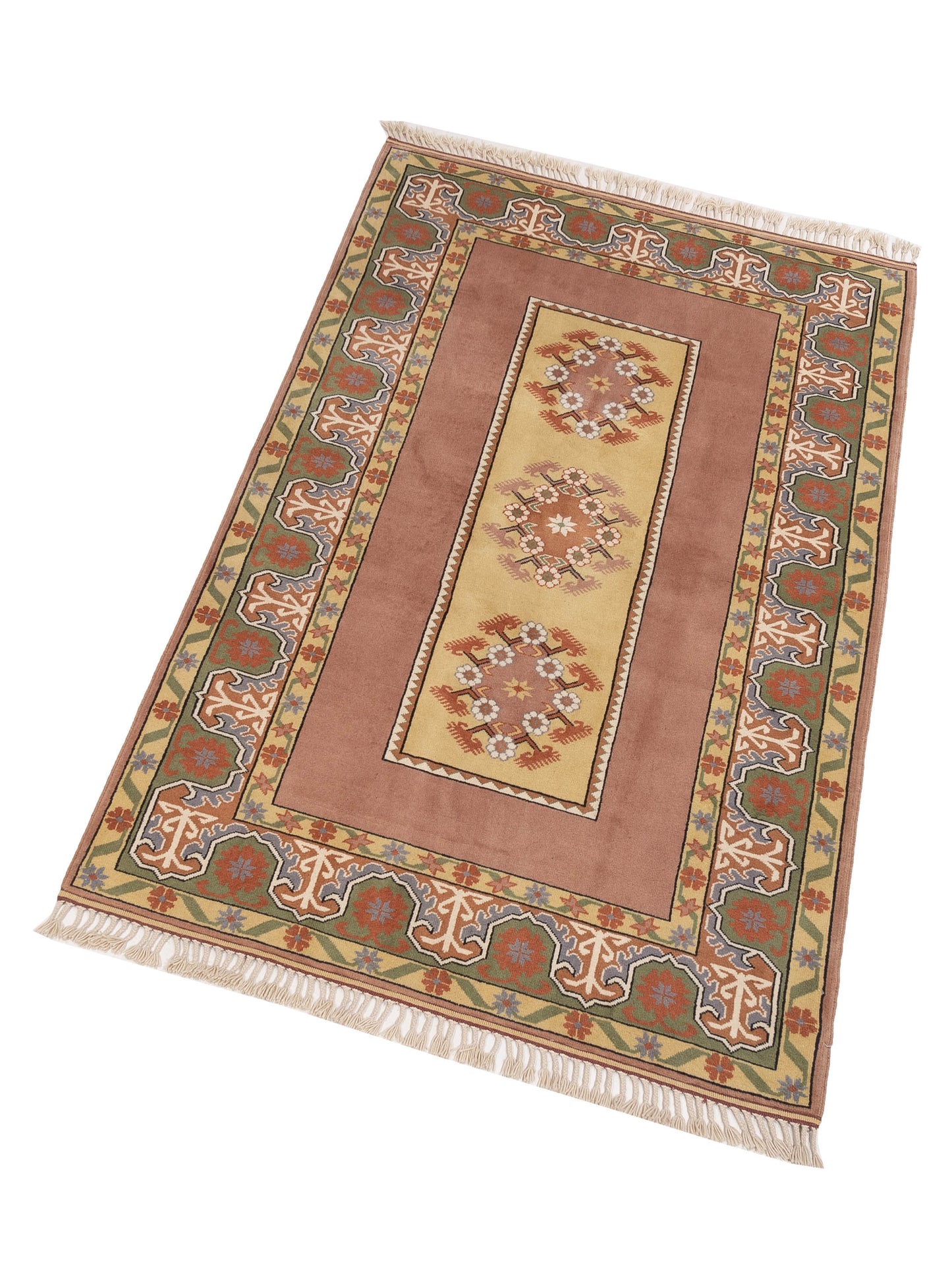 Milas 146225 Brown Green 5.2x8.3 Hand Knotted Rug