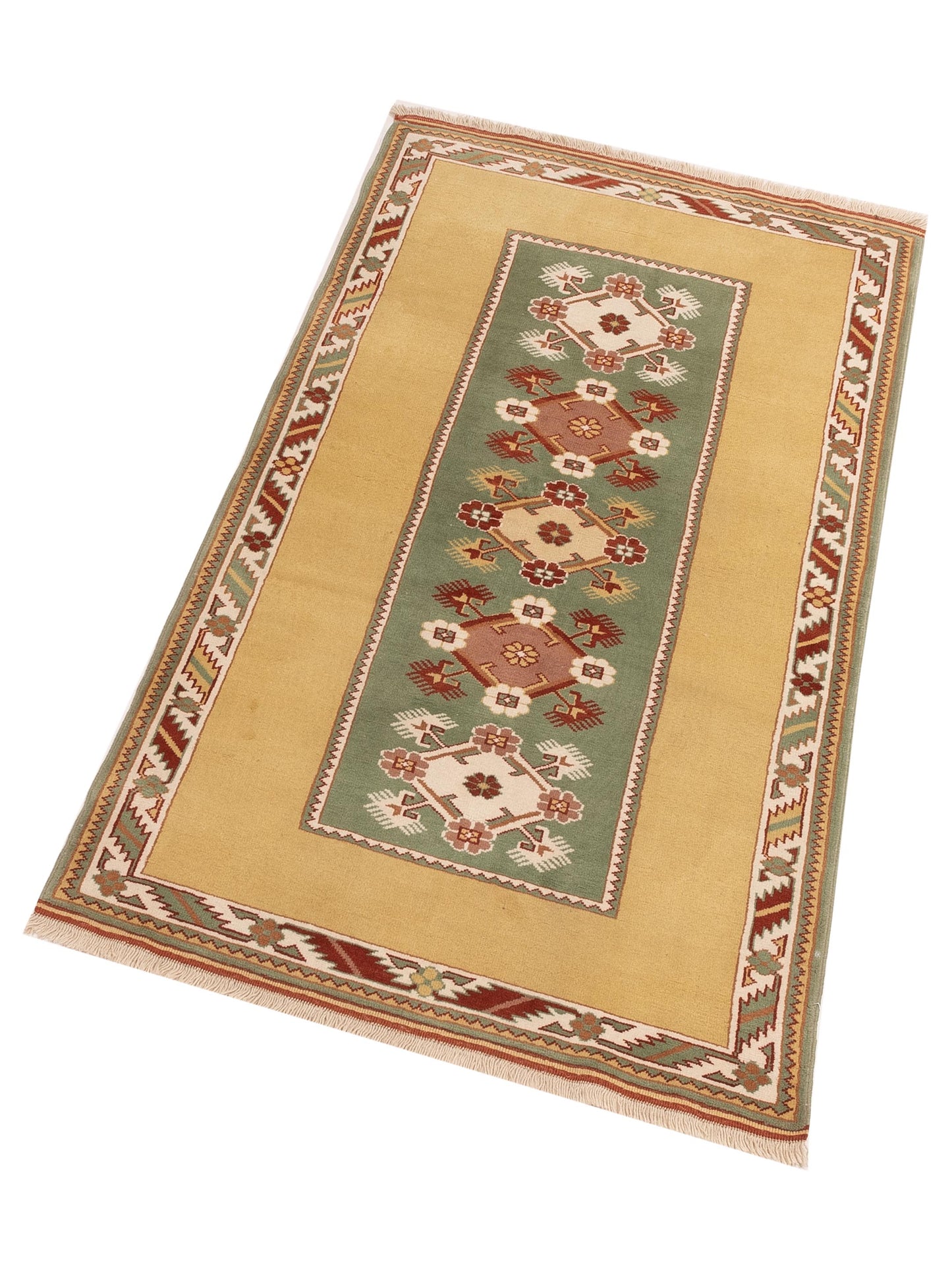 Milas 146235 Green Gold 4x6.10 Hand Knotted Rug