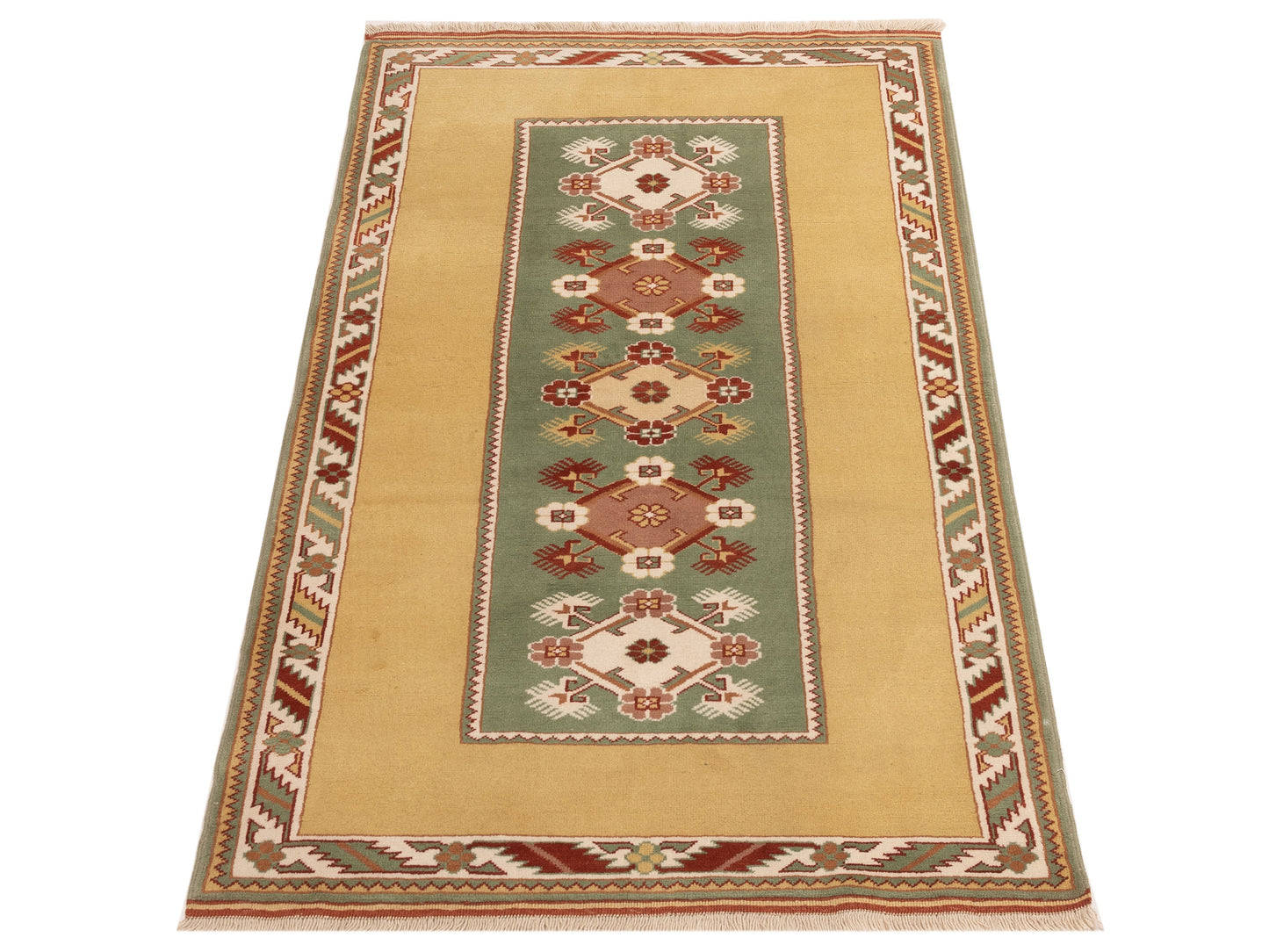 Milas 146235 Green Gold 4x6.10 Hand Knotted Rug