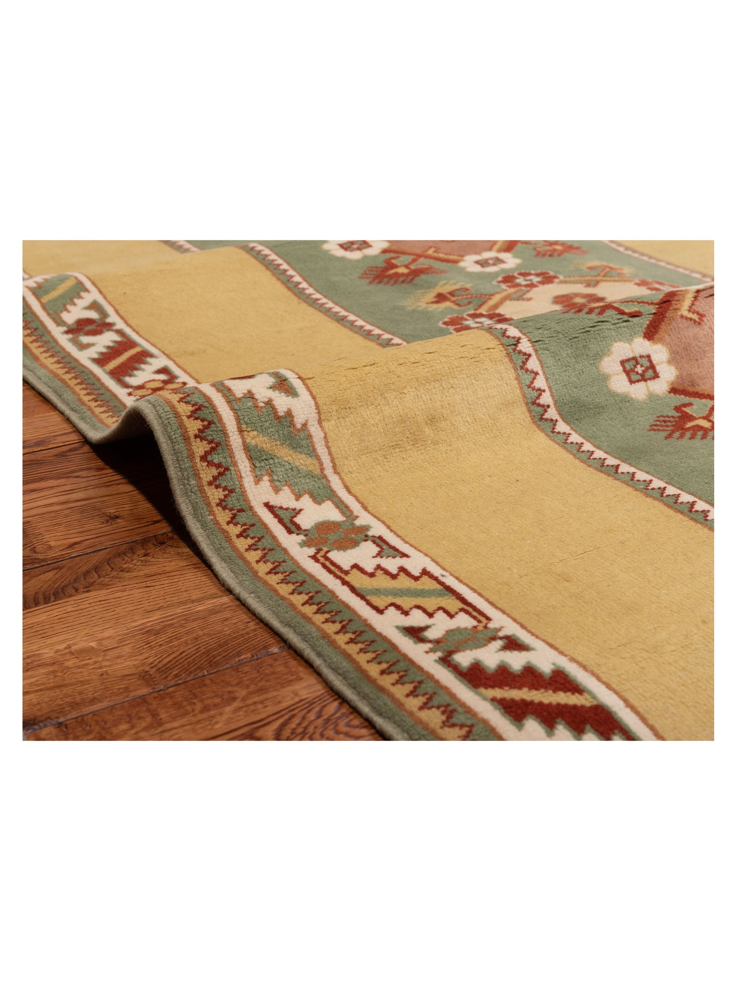Milas 146235 Green Gold 4x6.10 Hand Knotted Rug