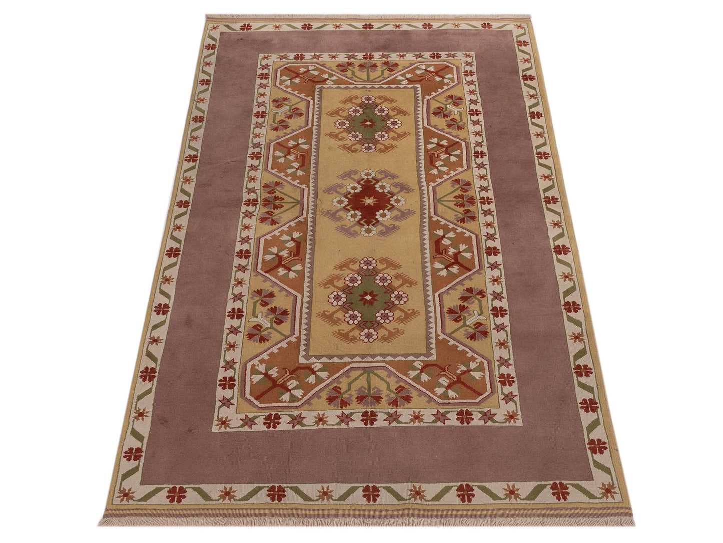 Milas 146251 Gold Purple 5.3x8.9 Hand Knotted Rug