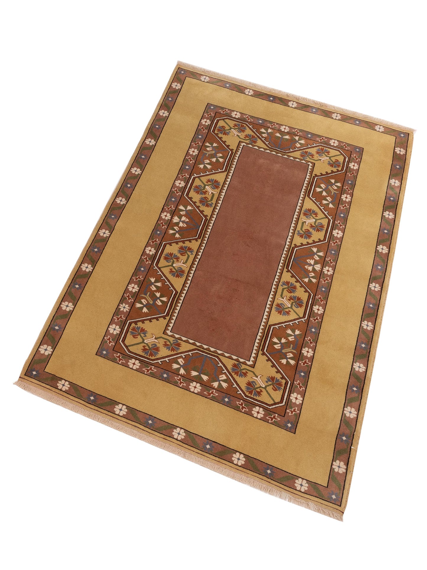 Milas 146256 Brown Gold 5.2x8 Hand Knotted Rug