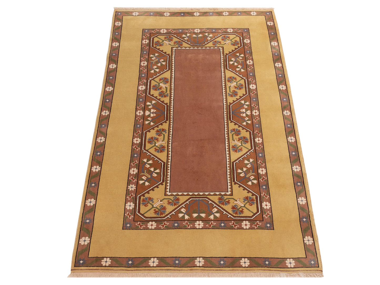 Milas 146256 Brown Gold 5.2x8 Hand Knotted Rug