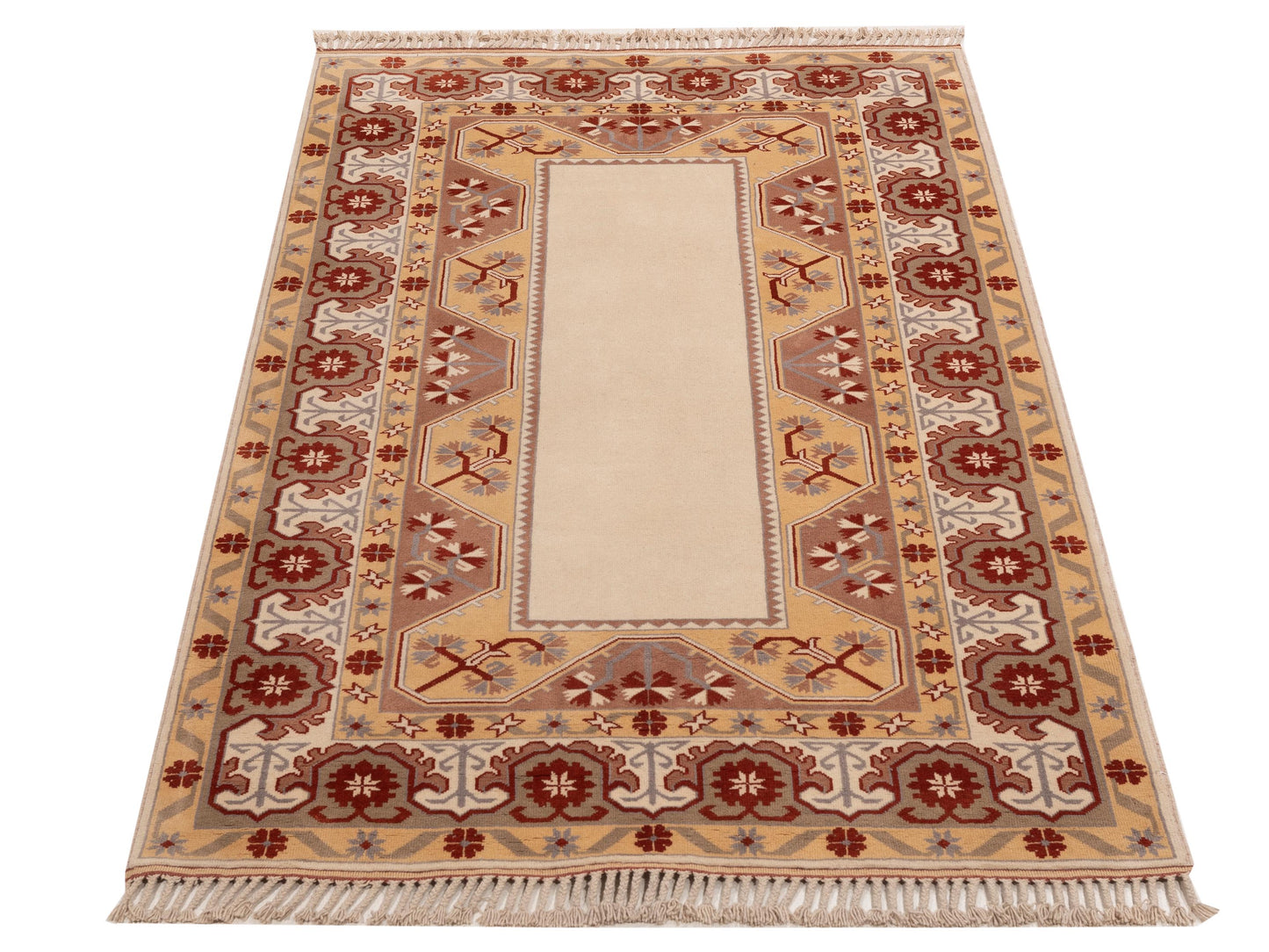 Milas 146267 Ivory Brown 5.2x8.6 Hand Knotted Rug
