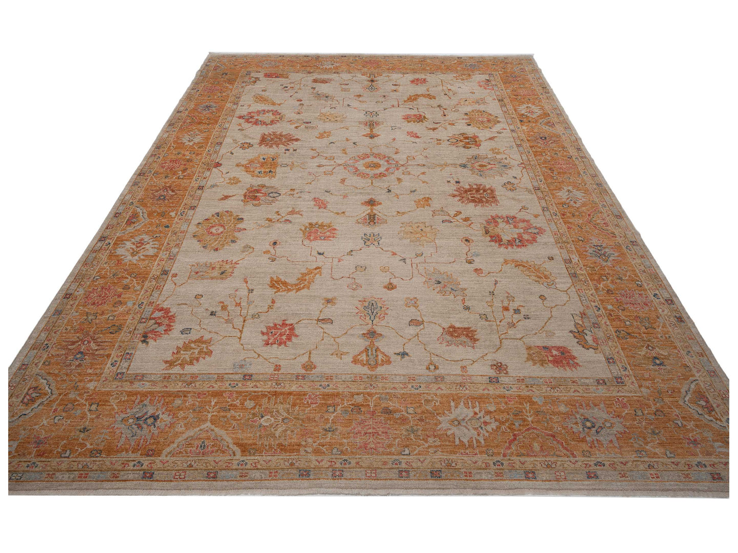 Angora Oushak 146448 Ivory Orange 11.7x15.1 Hand Knotted Rug