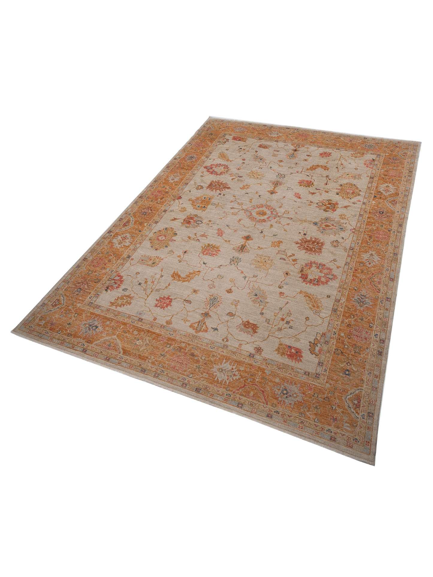 Angora Oushak 146448 Ivory Orange 11.7x15.1 Hand Knotted Rug