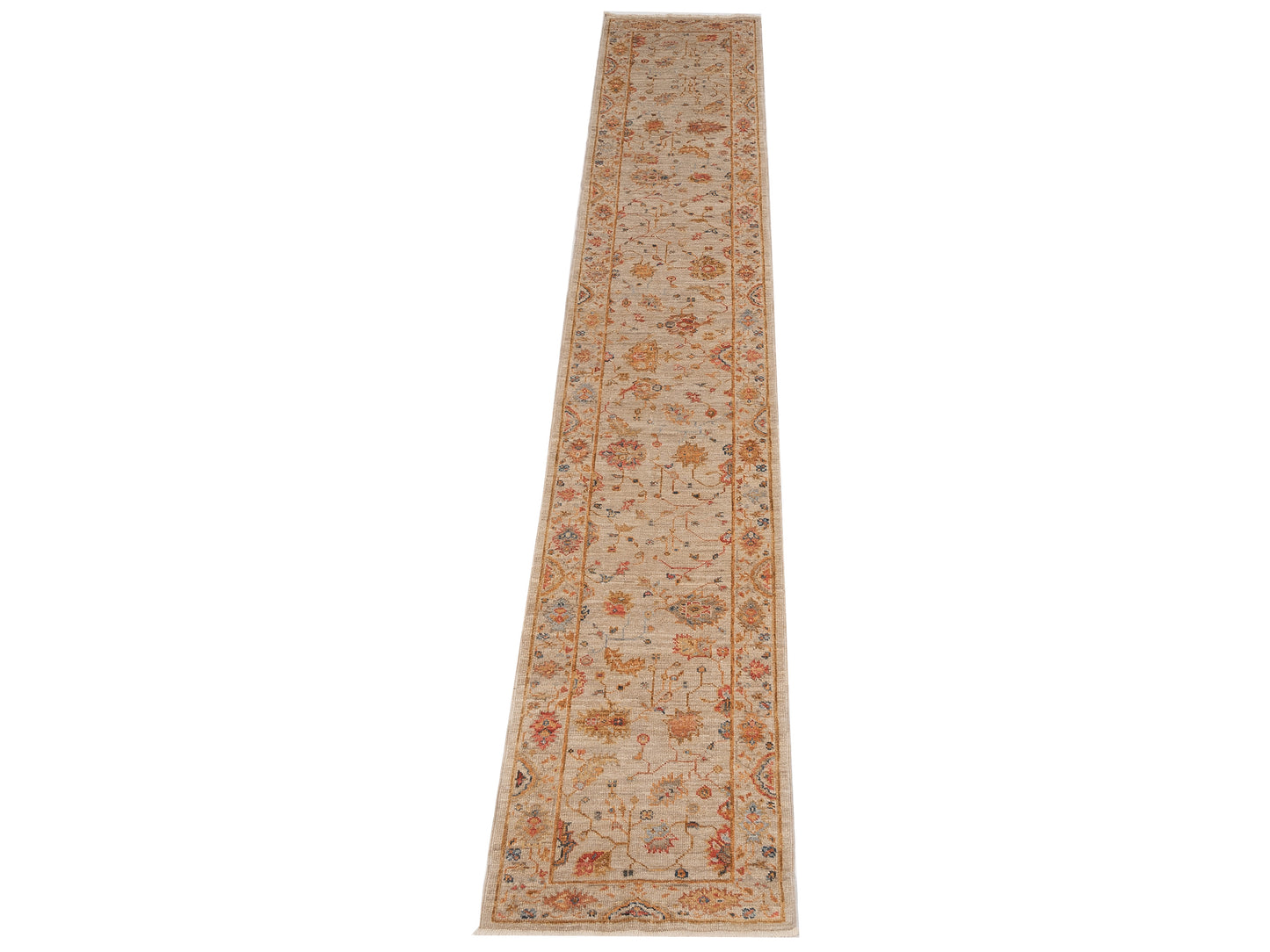 Angora Oushak 146486 Ivory Ivory 2.7x15.6 Hand Knotted Rug