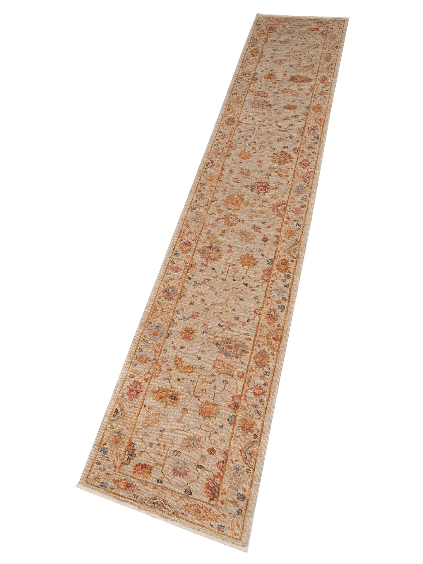 Angora Oushak 146486 Ivory Ivory 2.7x15.6 Hand Knotted Rug