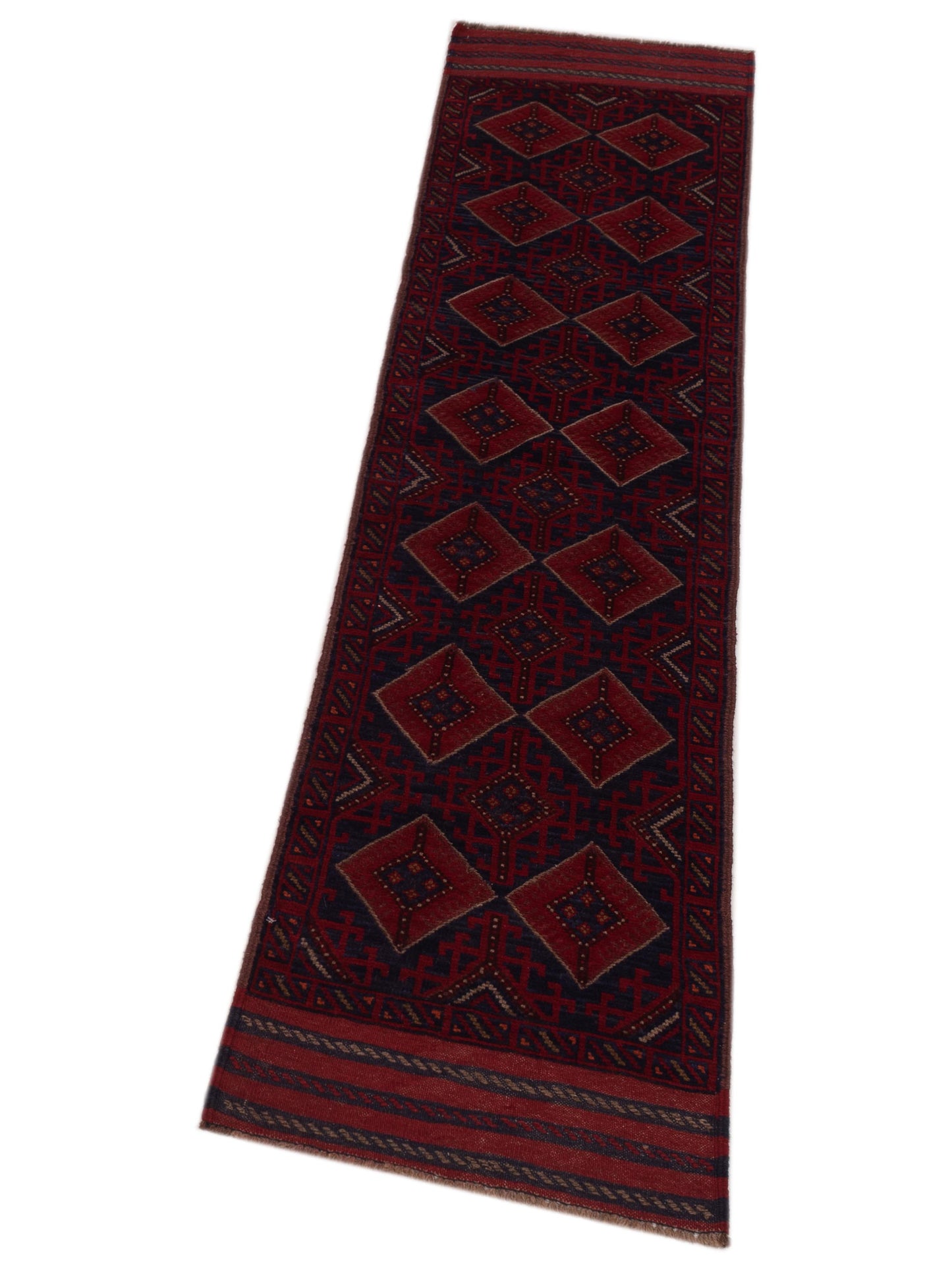 Afghan Soumak 146641 Charcoal Red 2.1x8.9 Hand Woven Rug
