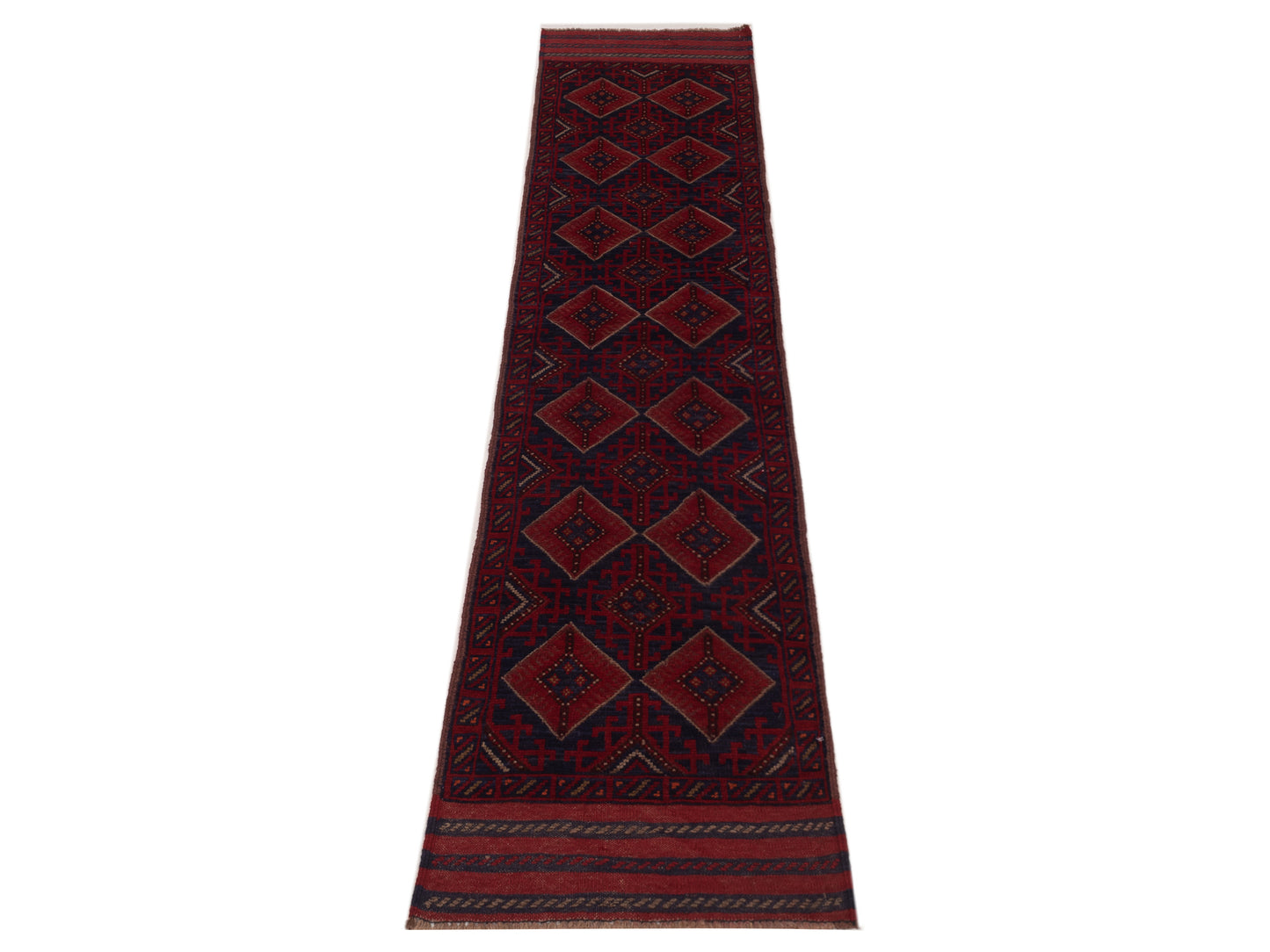 Afghan Soumak 146641 Charcoal Red 2.1x8.9 Hand Woven Rug