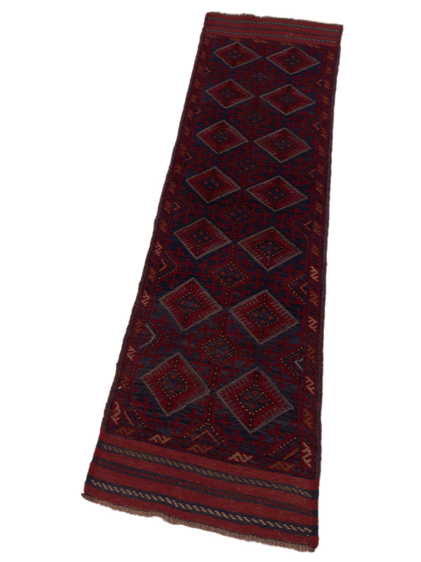 Afghan Soumak 146646 Charcoal Red 2.1x8.10 Hand Woven Rug