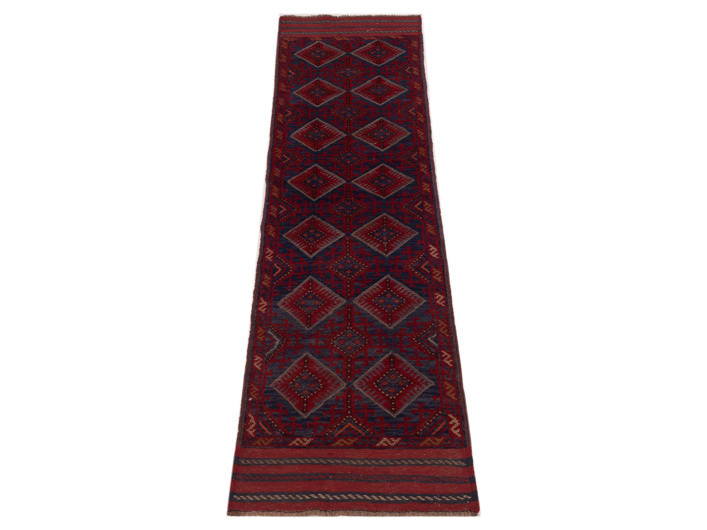 Afghan Soumak 146646 Charcoal Red 2.1x8.10 Hand Woven Rug
