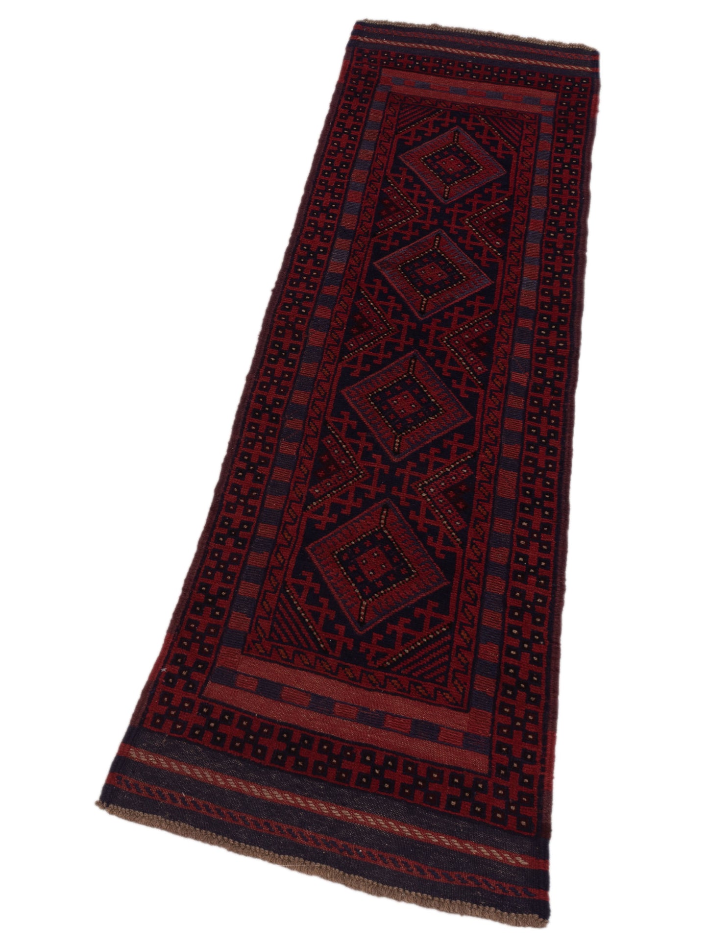 Afghan Soumak 146649 Charcoal Red 2.2x8.3 Hand Woven Rug
