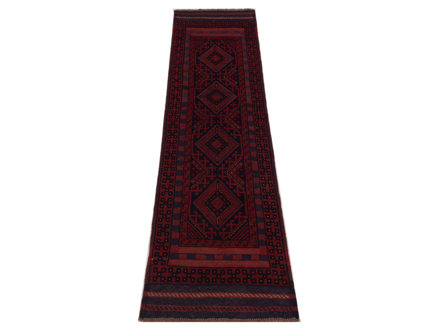 Afghan Soumak 146649 Charcoal Red 2.2x8.3 Hand Woven Rug