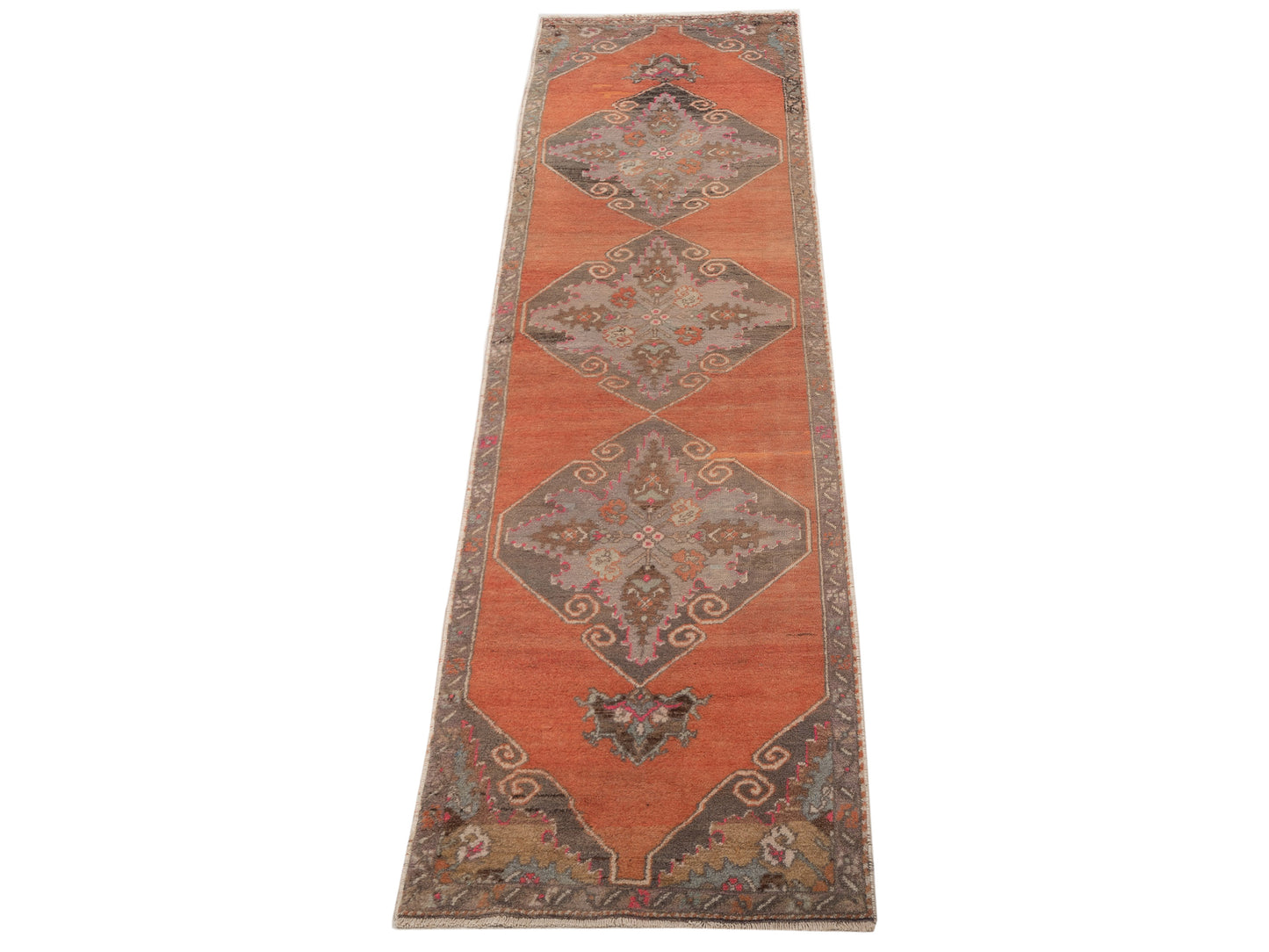 Old Anatolian 146694 Orange Gray 2.5x9.8 Hand Knotted Rug