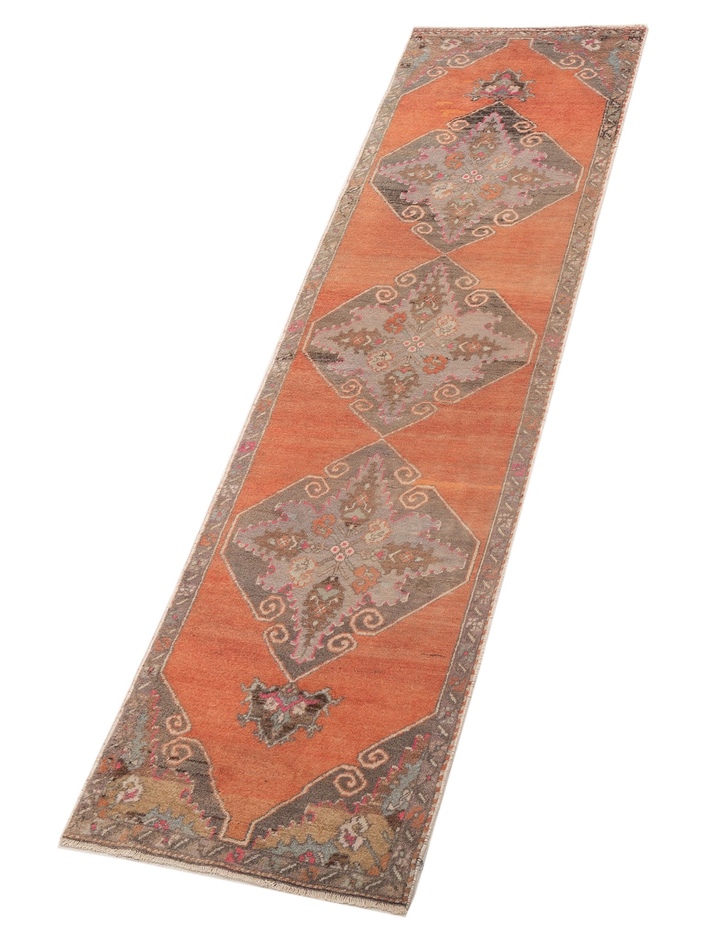 Old Anatolian 146694 Orange Gray 2.5x9.8 Hand Knotted Rug