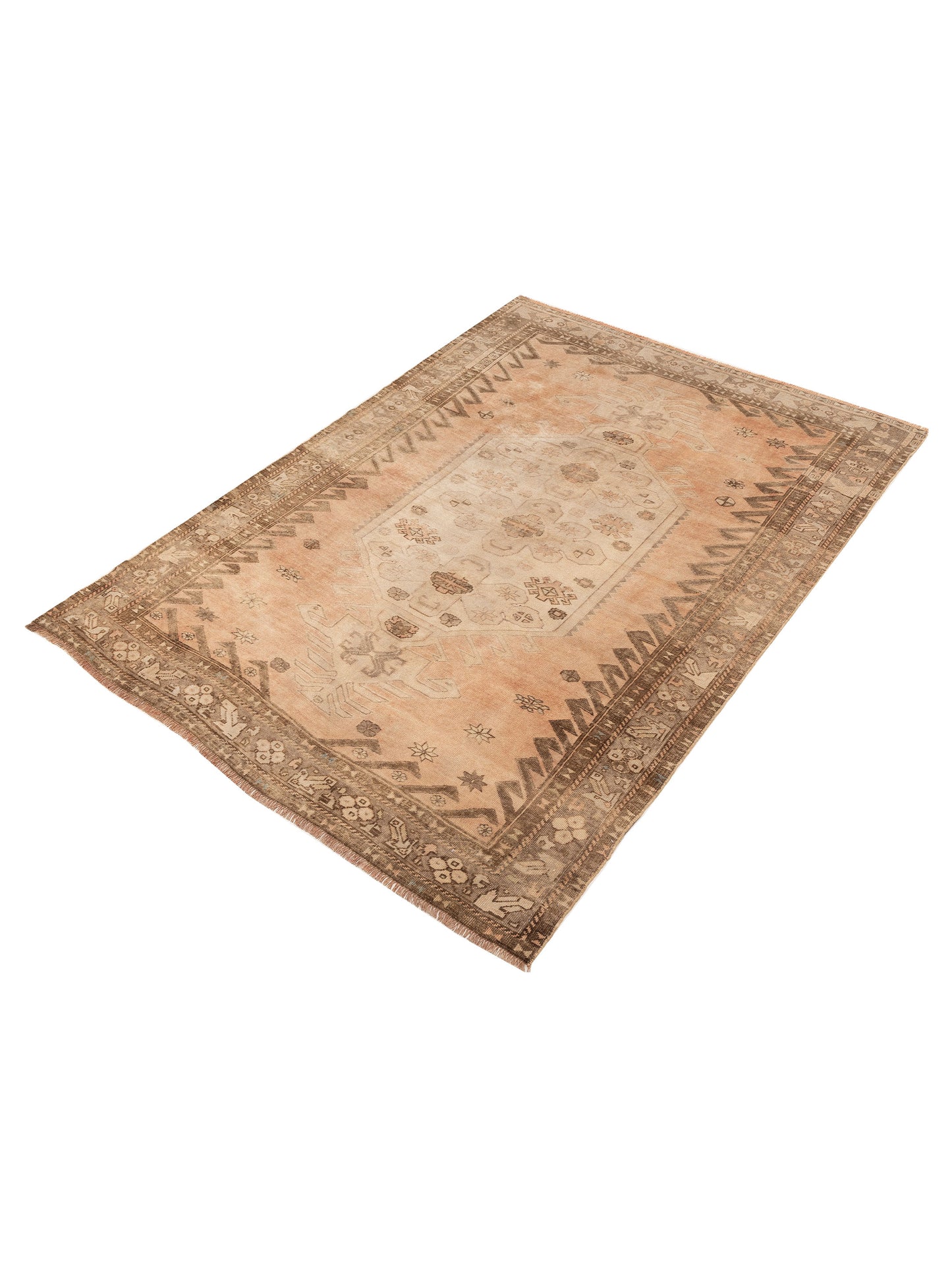 Old Anatolian 146697 Peach Brown 6.11x9.7 Hand Knotted Rug