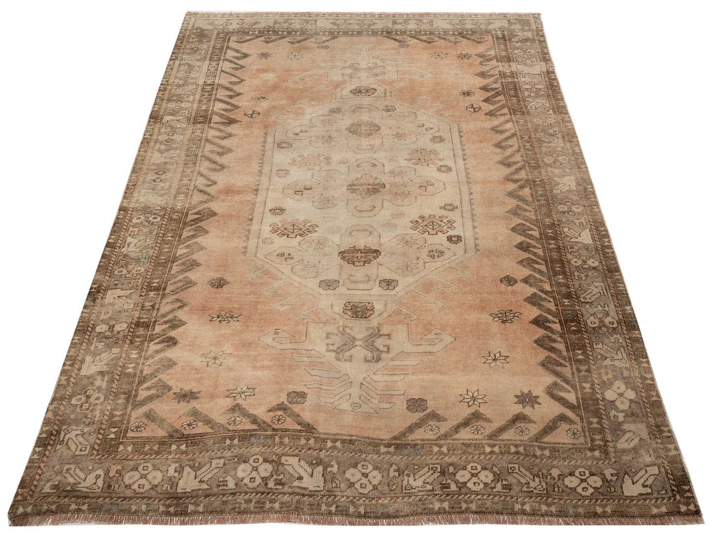 Old Anatolian 146697 Peach Brown 6.11x9.7 Hand Knotted Rug