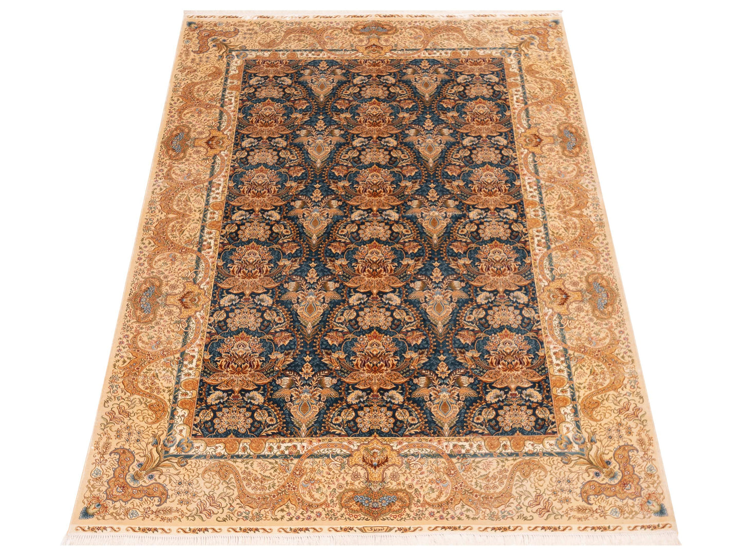 Elegance 146855 Teal Blue Beige 6x9 Hand Knotted Rug