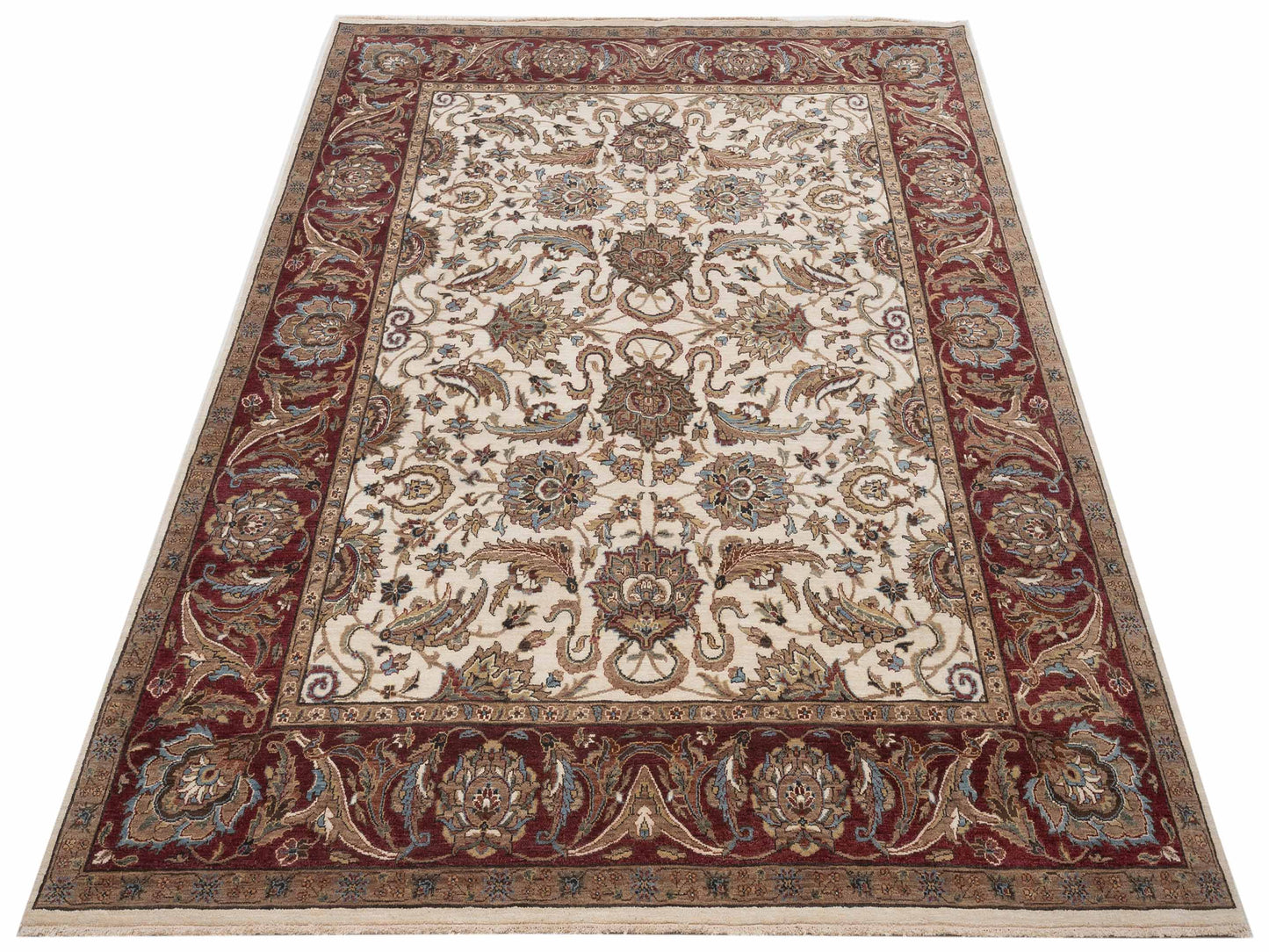 Crown 146920 Ivory Burgundy 8x10.1 Hand Knotted Rug