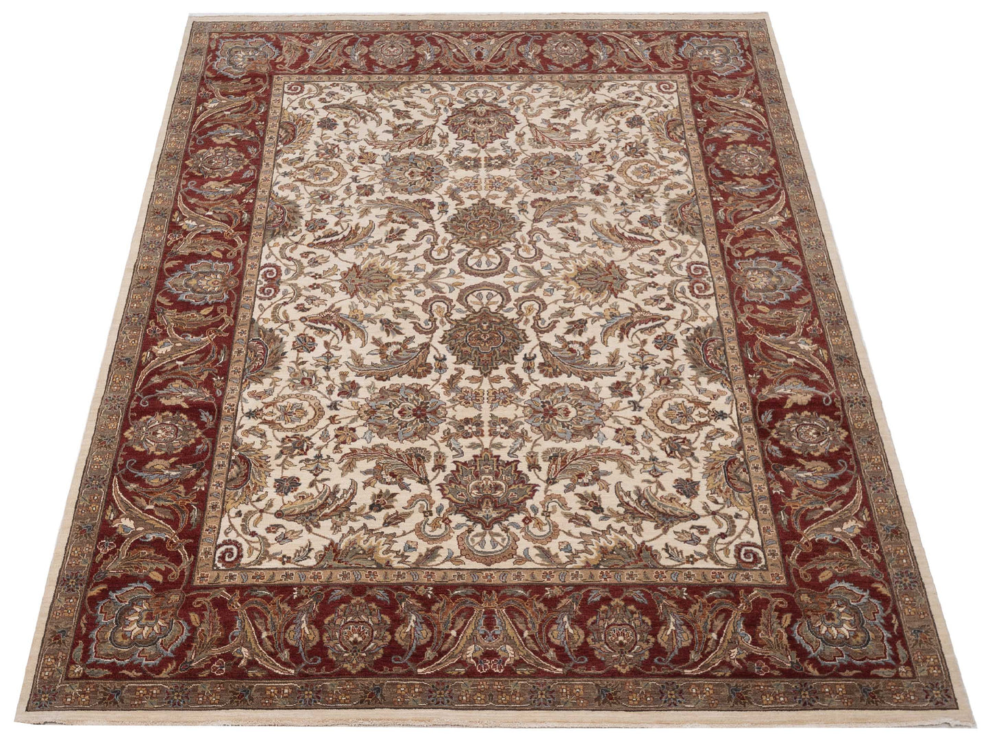 Crown 146921 Ivory Burgundy 9.1x12.2 Hand Knotted Rug