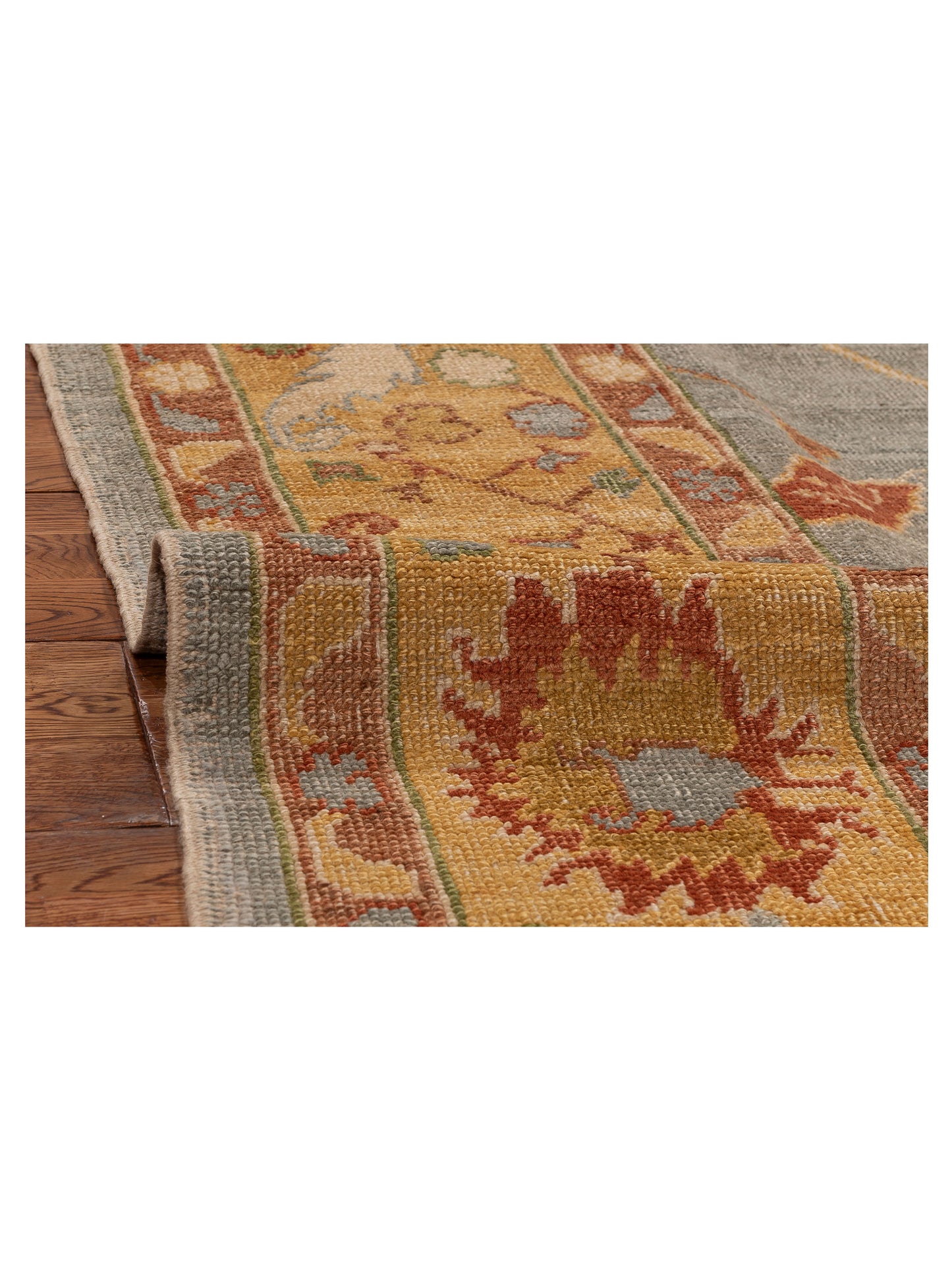 Angora Oushak 146964 Teal Blue Gold 8x10.2 Hand Knotted Rug