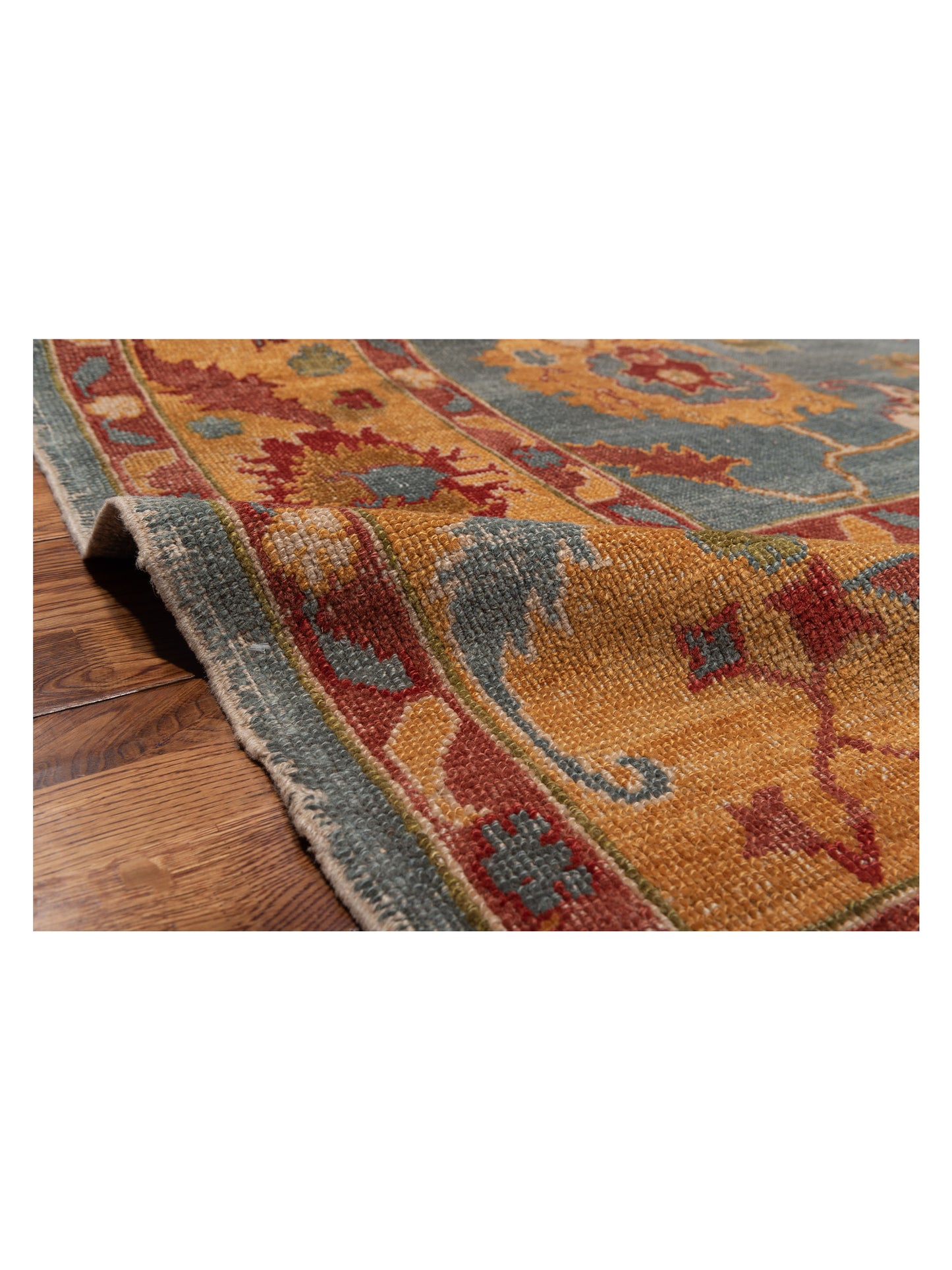 Angora Oushak 146964 Teal Blue Gold 8x10.2 Hand Knotted Rug