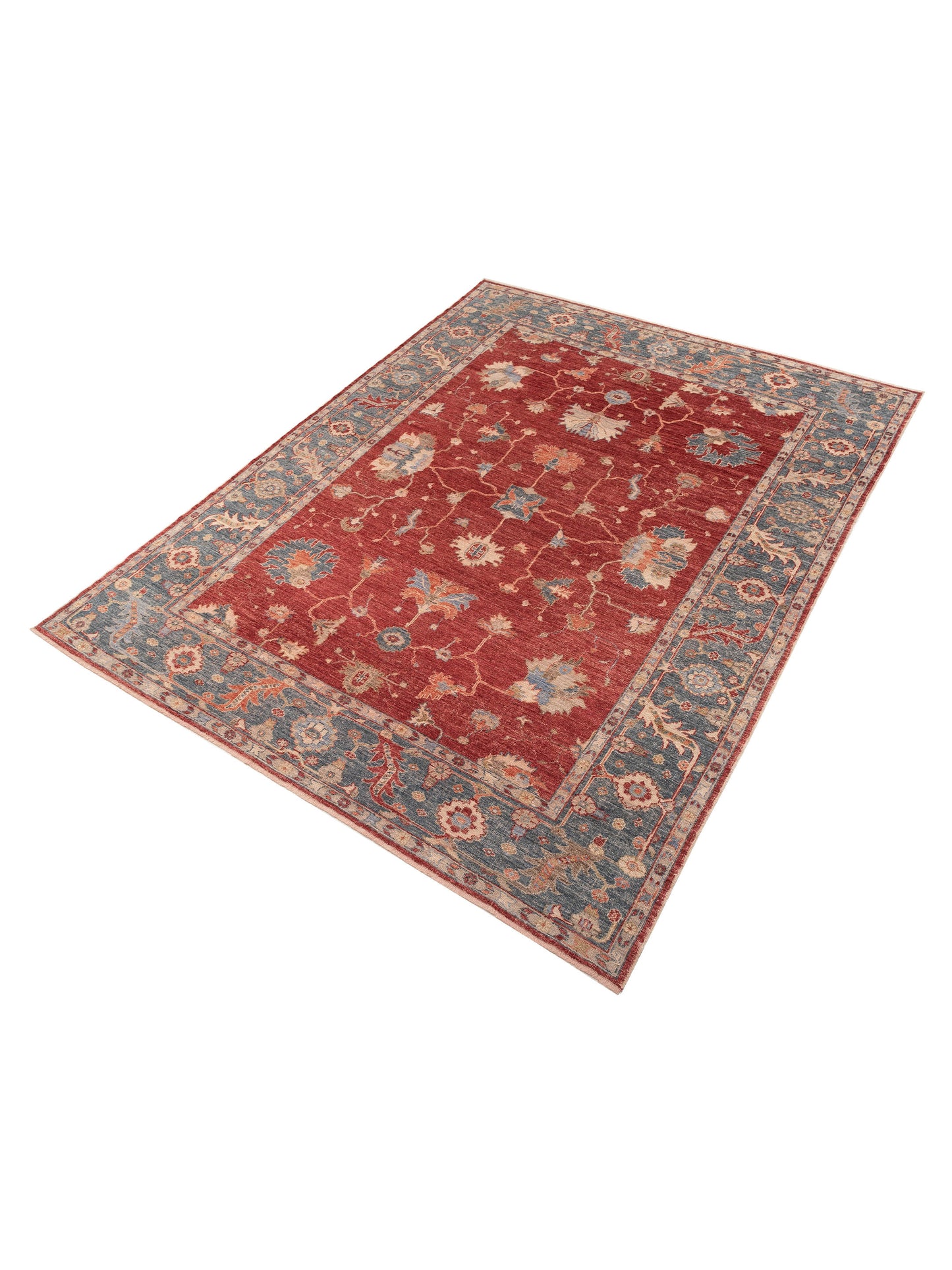 Angora Oushak 147001 Red Dark Blue 10.3x13.4 Hand Knotted Rug