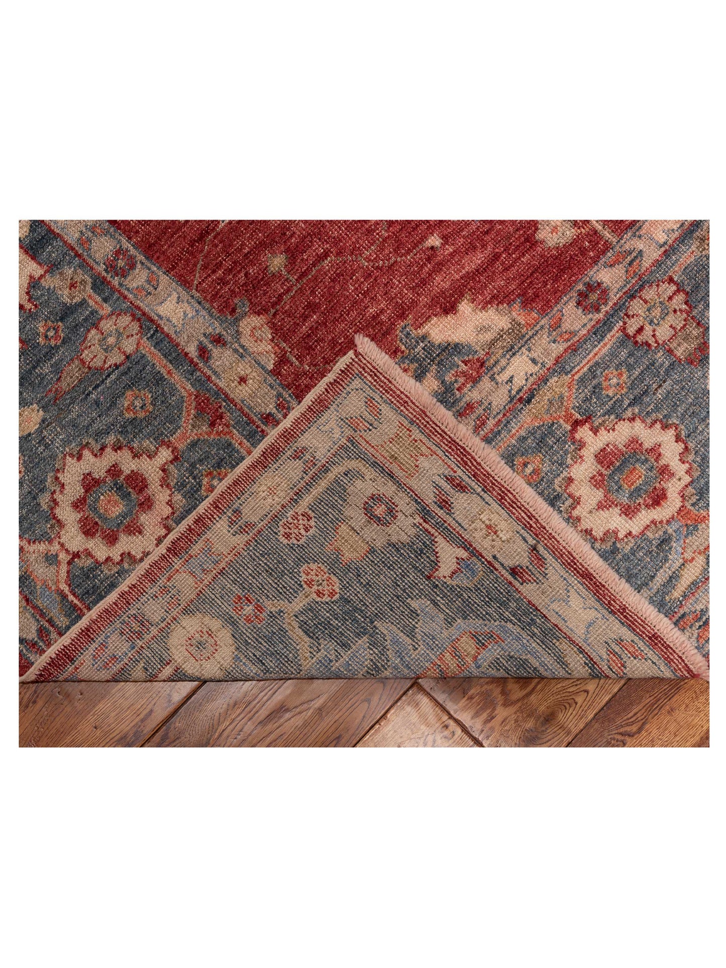 Angora Oushak 147001 Red Dark Blue 10.3x13.4 Hand Knotted Rug