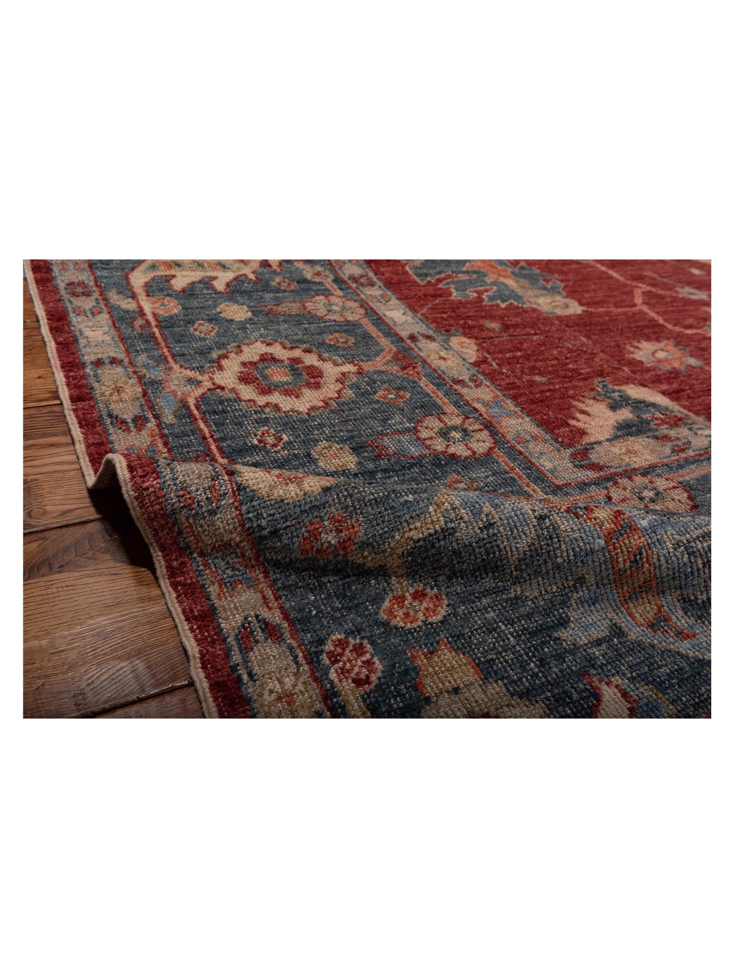 Angora Oushak 147001 Red Dark Blue 10.3x13.4 Hand Knotted Rug