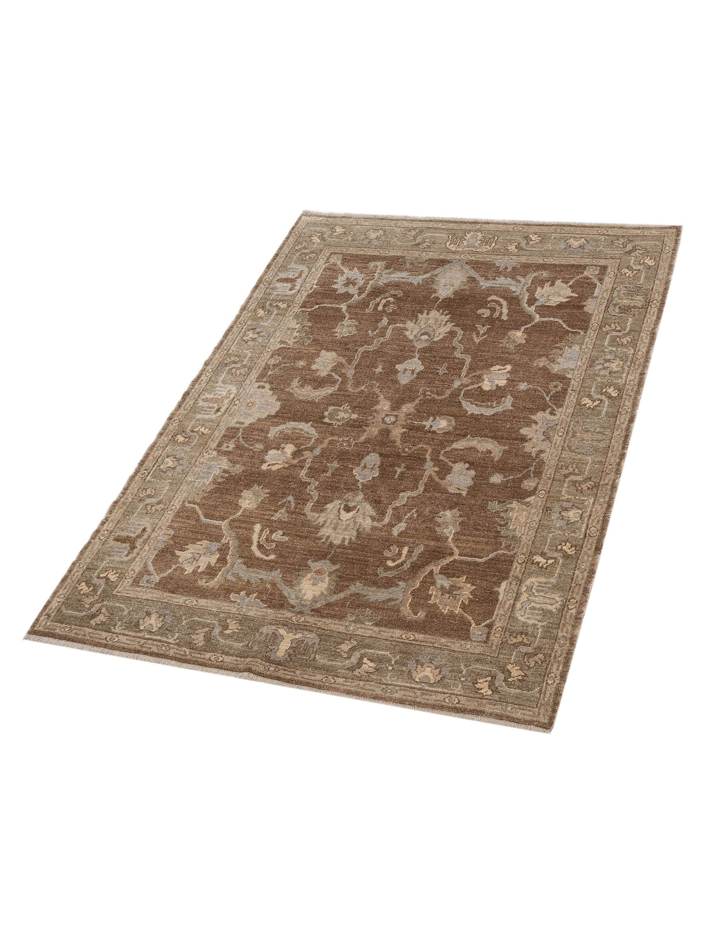 Angora Oushak 147005 Brown Green 5.11x8.7 Hand Knotted Rug